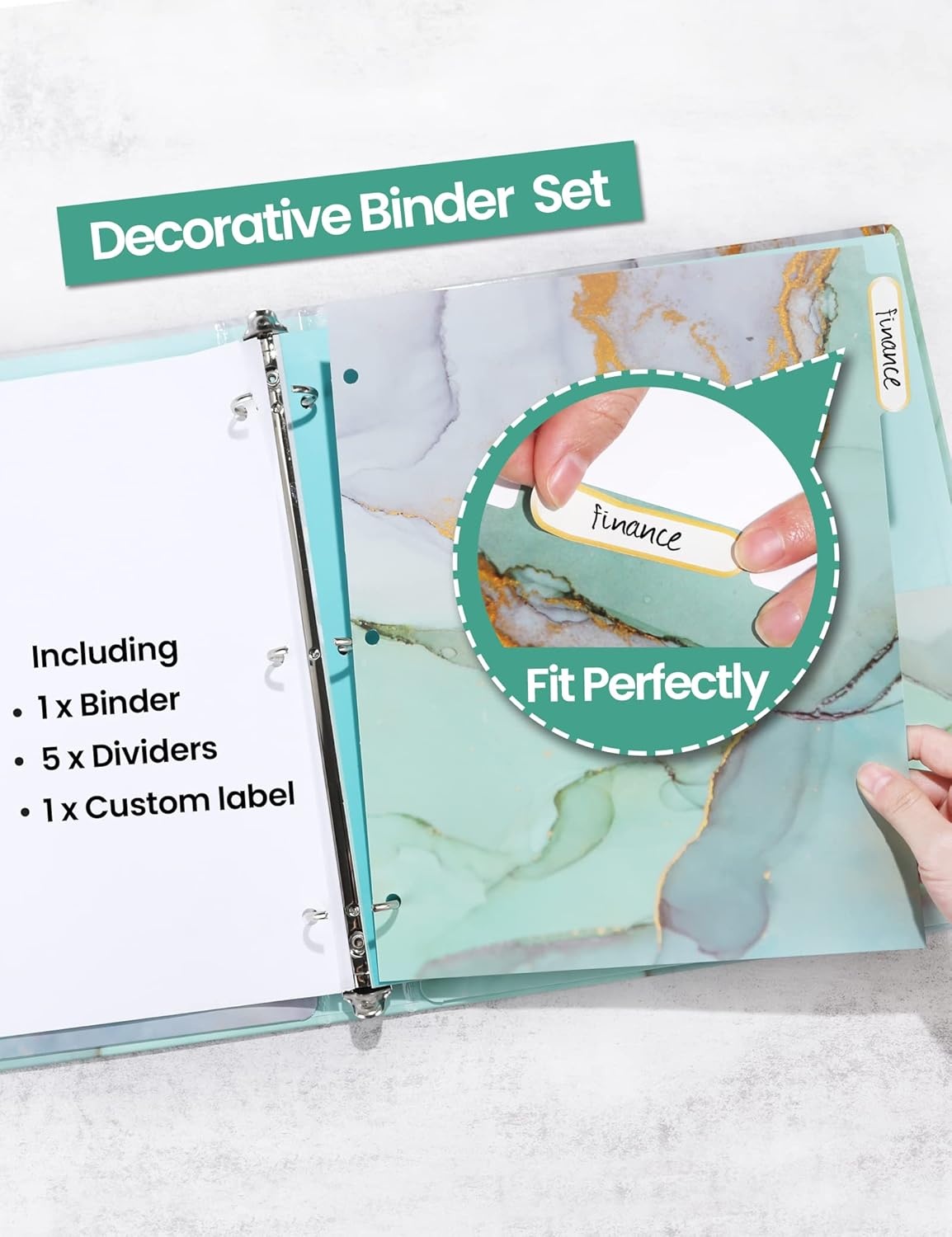 image:imageSUNEE 3 Ring Binder 1 Inch Cute Decorative Green Marble Heavy Duty Fits 85x11 Inches for School amp OfficeGreen Marble