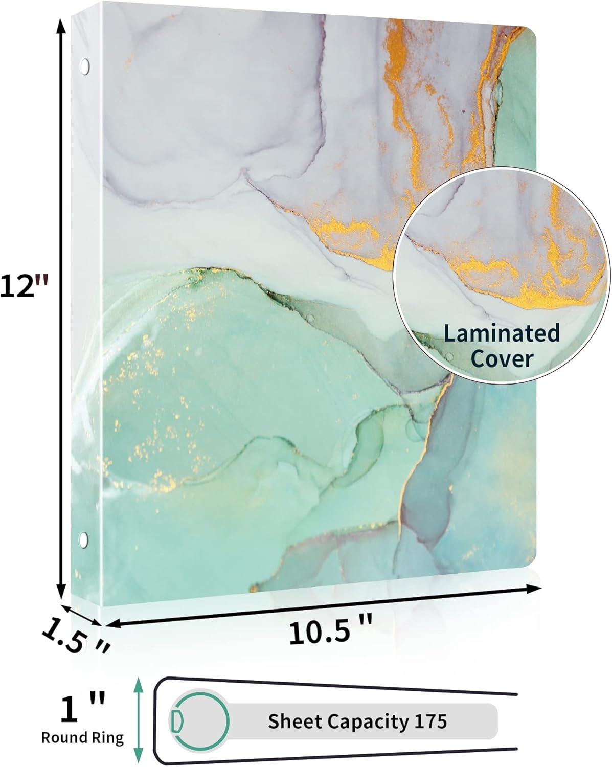 image:imageSUNEE 3 Ring Binder 1 Inch Cute Decorative Green Marble Heavy Duty Fits 85x11 Inches for School amp OfficeGreen Marble