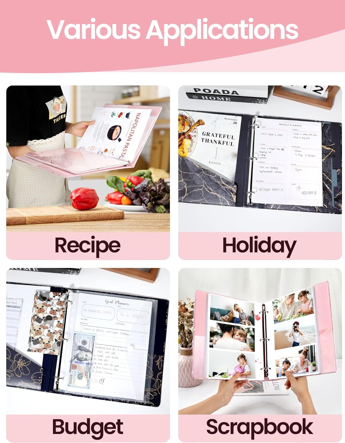 image:imageSUNEE 3 Ring Binder 1 Inch Cute Decorative Green Marble Heavy Duty Fits 85x11 Inches for School amp OfficePink Marble