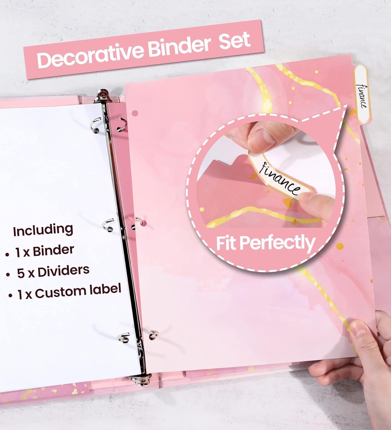 image:imageSUNEE 3 Ring Binder 1 Inch Cute Decorative Green Marble Heavy Duty Fits 85x11 Inches for School amp OfficePink Marble
