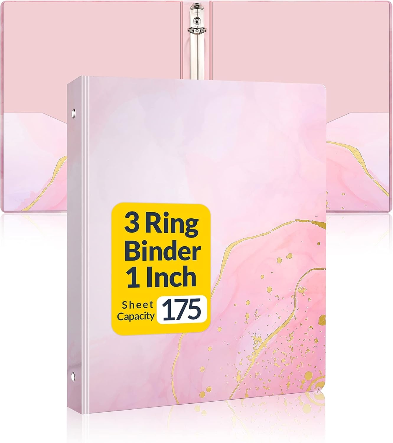 image:imageSUNEE 3 Ring Binder 1 Inch Cute Decorative Green Marble Heavy Duty Fits 85x11 Inches for School amp OfficePink Marble
