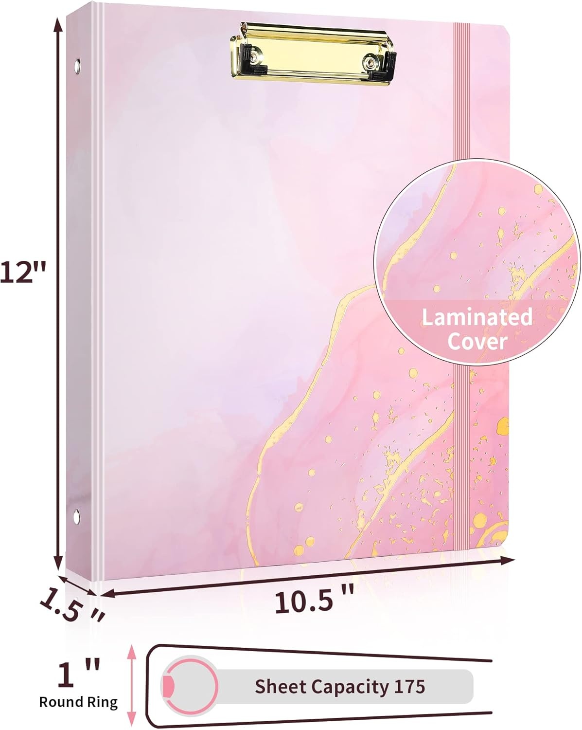 image:imageSUNEE 3 Ring Binder 1 Inch Cute Decorative Green Marble Heavy Duty Fits 85x11 Inches for School amp OfficePink Marble