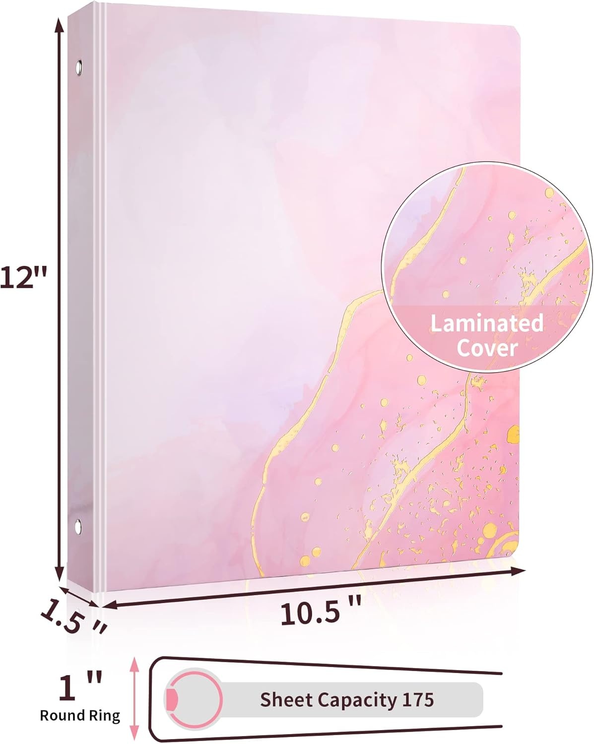 image:imageSUNEE 3 Ring Binder 1 Inch Cute Decorative Green Marble Heavy Duty Fits 85x11 Inches for School amp OfficePink Marble