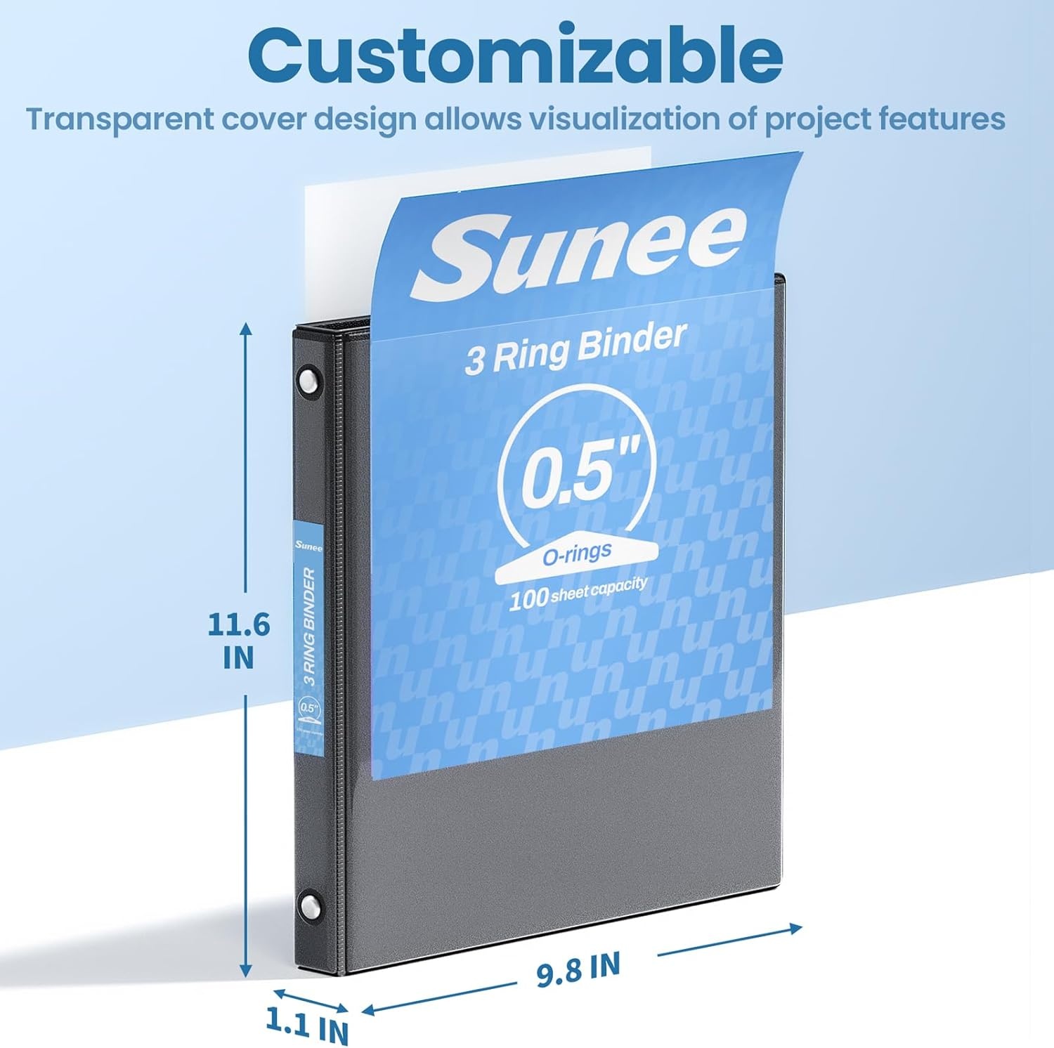 image:imageSUNEE 3 Ring Binder 15 Inch 1 Pack Clear View Binder Three Ring PVCFree Fit 85x11 Inches for School or Office Supplies Cobalt BlueBlack
