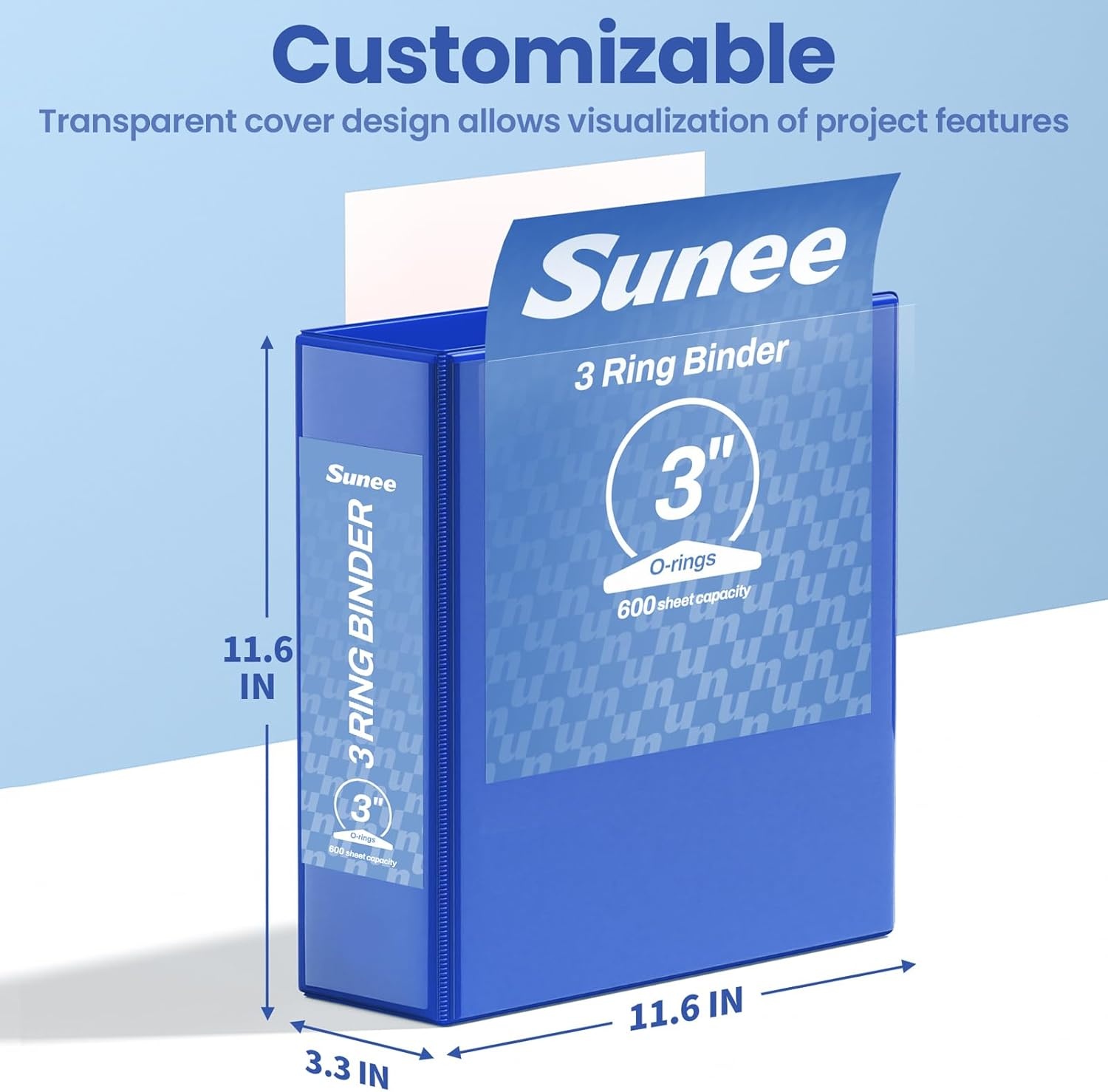 image:imageSUNEE 3 Ring Binder 15 Inch 1 Pack Clear View Binder Three Ring PVCFree Fit 85x11 Inches for School or Office Supplies Cobalt BlueCobalt Blue