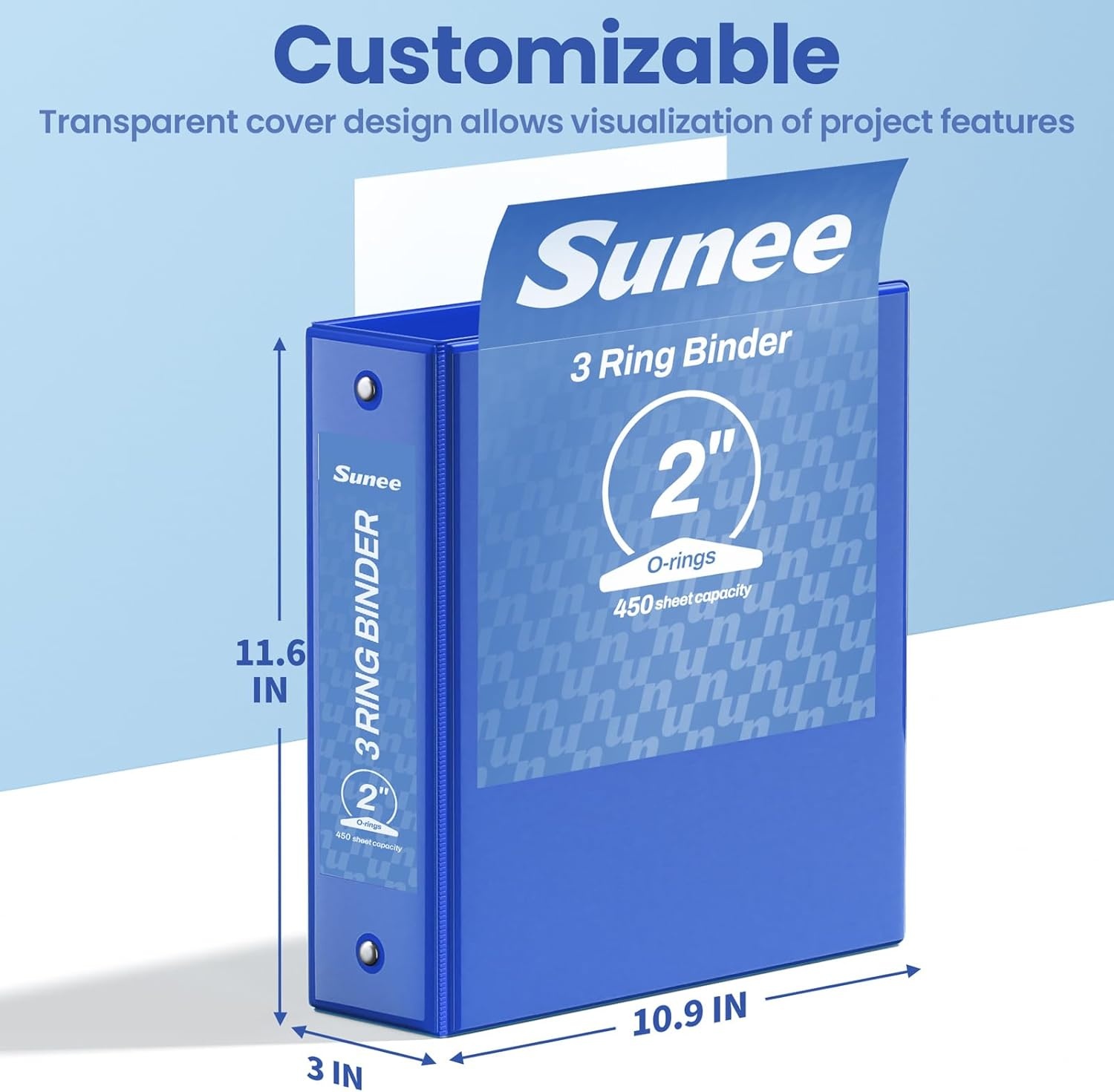 image:imageSUNEE 3 Ring Binder 15 Inch 1 Pack Clear View Binder Three Ring PVCFree Fit 85x11 Inches for School or Office Supplies Cobalt BlueCobalt Blue