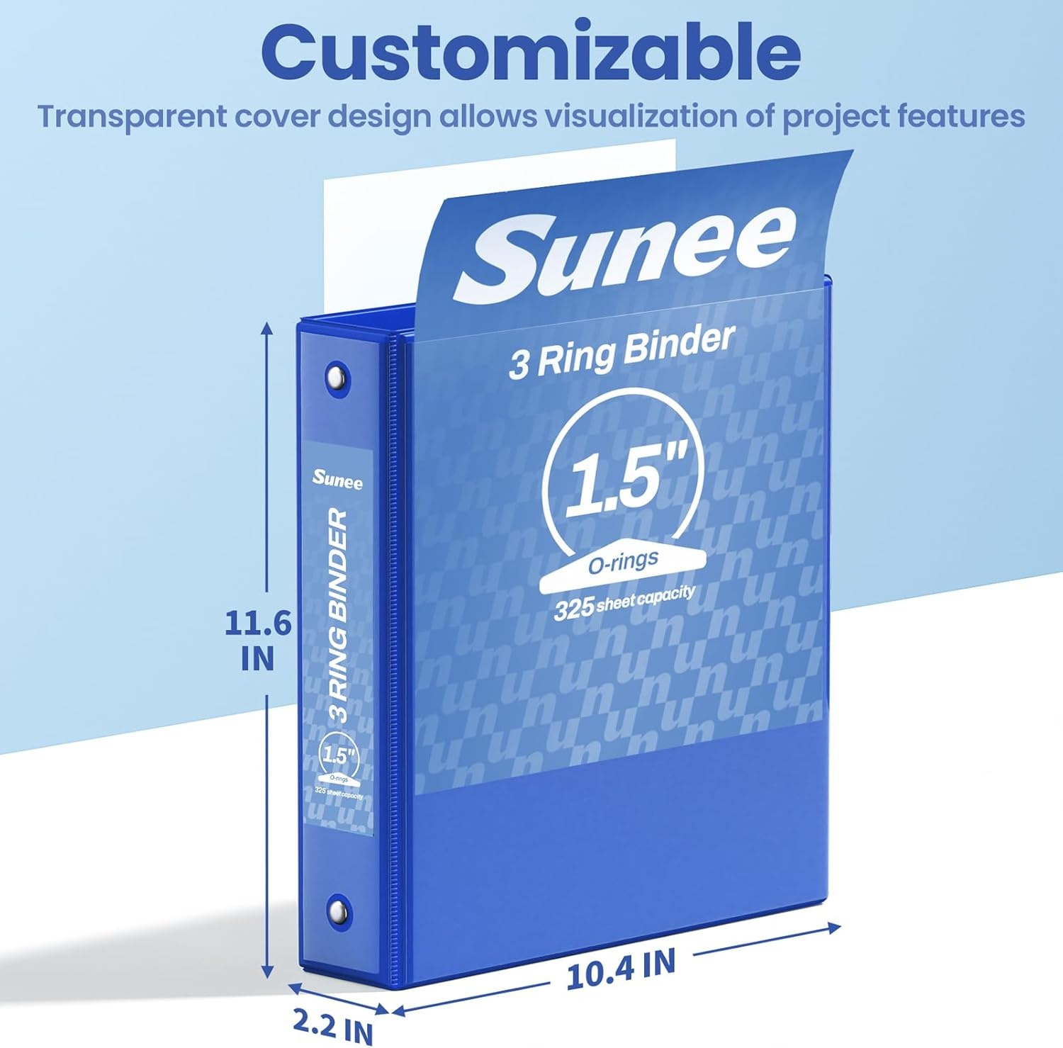 image:imageSUNEE 3 Ring Binder 15 Inch 1 Pack Clear View Binder Three Ring PVCFree Fit 85x11 Inches for School or Office Supplies Cobalt BlueCobalt Blue