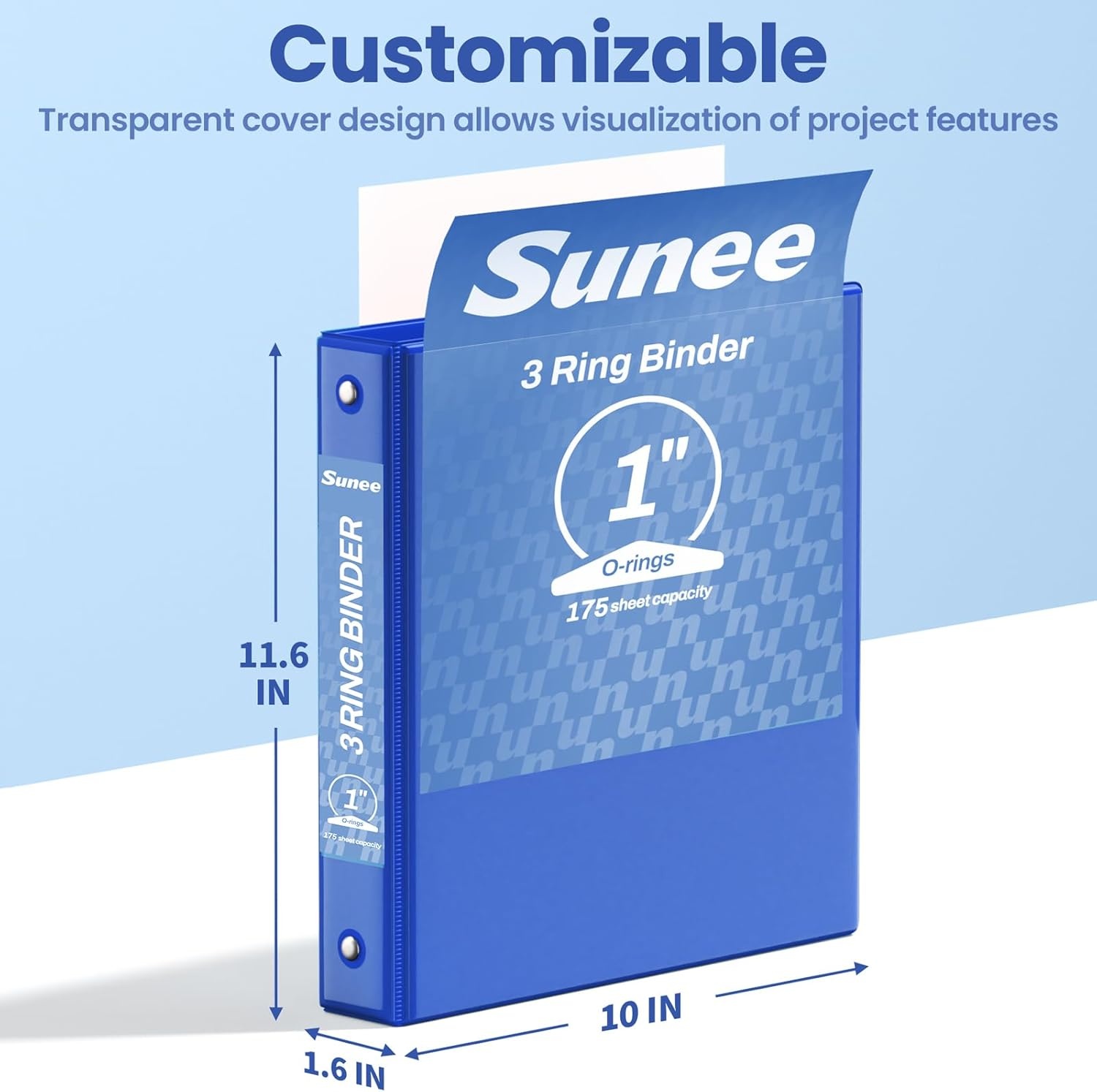 image:imageSUNEE 3 Ring Binder 15 Inch 1 Pack Clear View Binder Three Ring PVCFree Fit 85x11 Inches for School or Office Supplies Cobalt BlueCobalt Blue