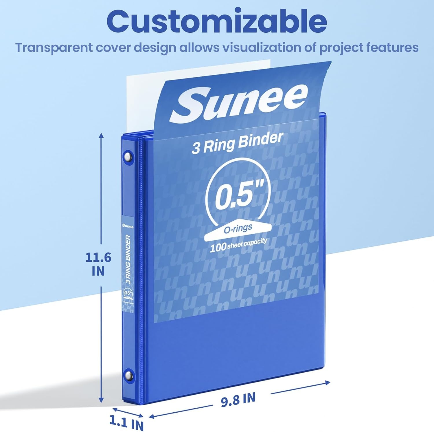 image:imageSUNEE 3 Ring Binder 15 Inch 1 Pack Clear View Binder Three Ring PVCFree Fit 85x11 Inches for School or Office Supplies Cobalt BlueCobalt Blue