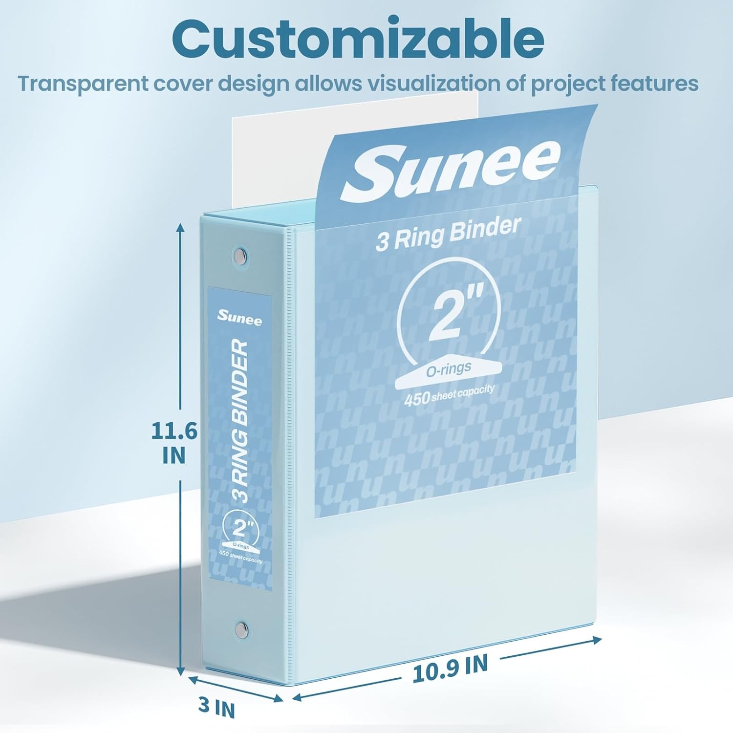 image:imageSUNEE 3 Ring Binder 15 Inch 1 Pack Clear View Binder Three Ring PVCFree Fit 85x11 Inches for School or Office Supplies Cobalt BluePastel Blue