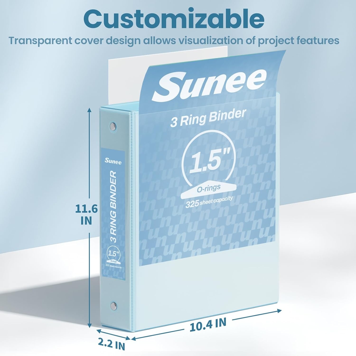 image:imageSUNEE 3 Ring Binder 15 Inch 1 Pack Clear View Binder Three Ring PVCFree Fit 85x11 Inches for School or Office Supplies Cobalt BluePastel Blue
