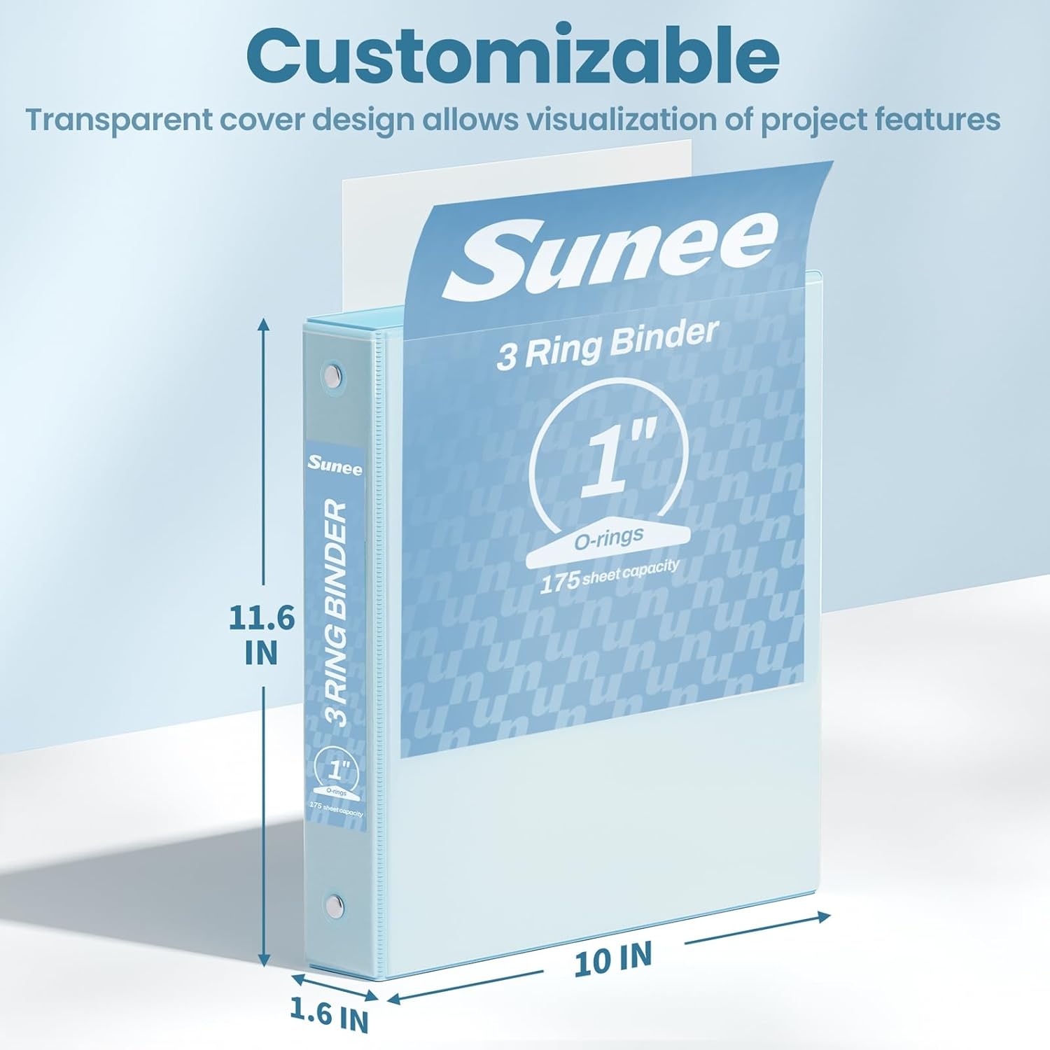 image:imageSUNEE 3 Ring Binder 15 Inch 1 Pack Clear View Binder Three Ring PVCFree Fit 85x11 Inches for School or Office Supplies Cobalt BluePastel Blue