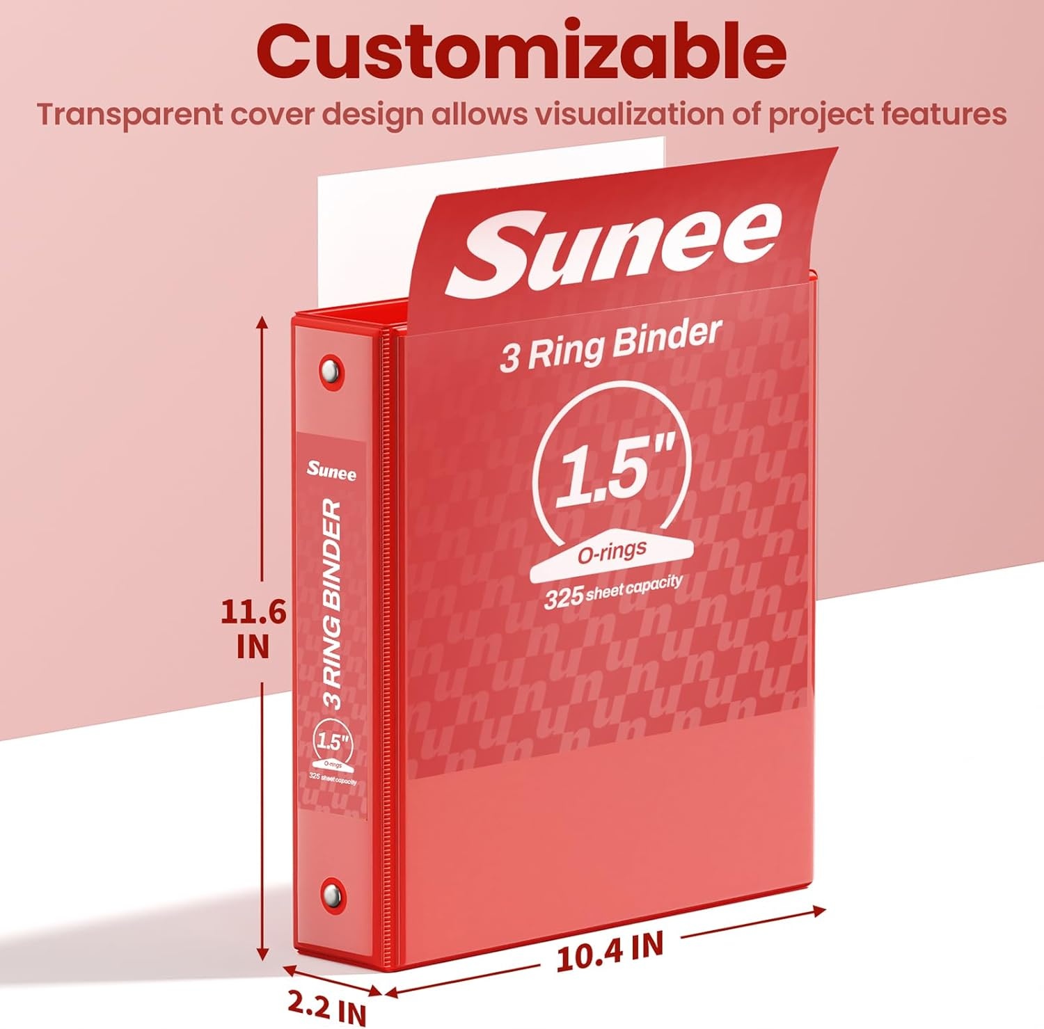 image:imageSUNEE 3 Ring Binder 15 Inch 1 Pack Clear View Binder Three Ring PVCFree Fit 85x11 Inches for School or Office Supplies Cobalt BlueRed