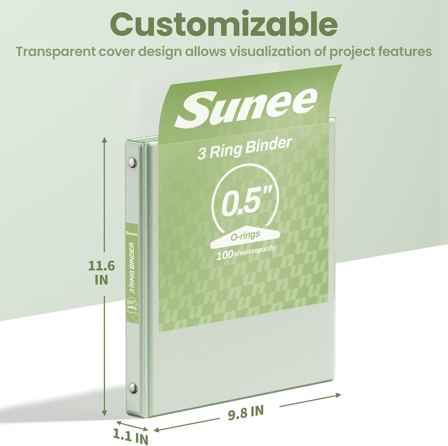 image:imageSUNEE 3 Ring Binder 15 Inch 1 Pack Clear View Binder Three Ring PVCFree Fit 85x11 Inches for School or Office Supplies Cobalt BlueSage Green