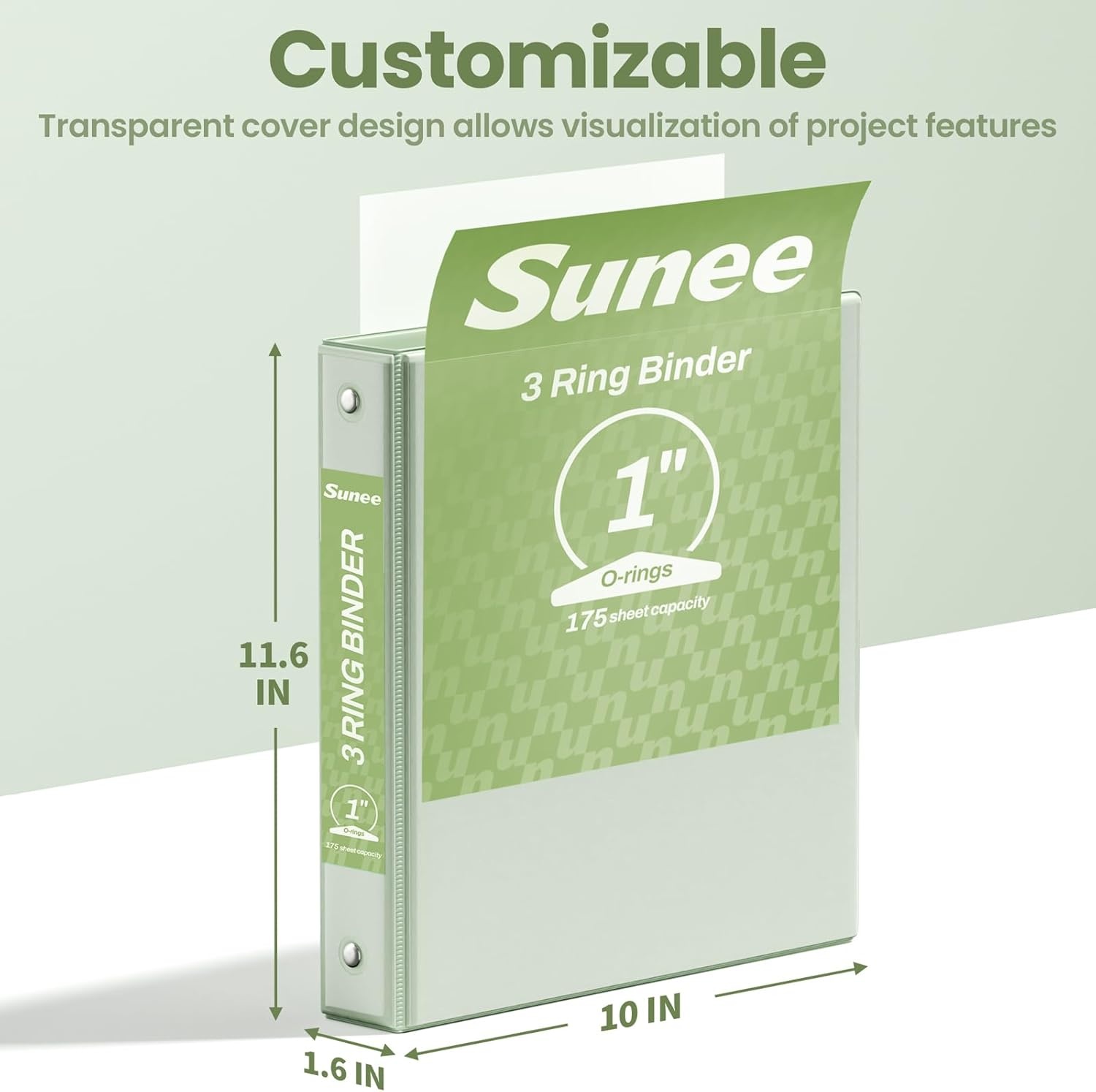 image:imageSUNEE 3 Ring Binder 15 Inch 1 Pack Clear View Binder Three Ring PVCFree Fit 85x11 Inches for School or Office Supplies Cobalt BlueSage Green