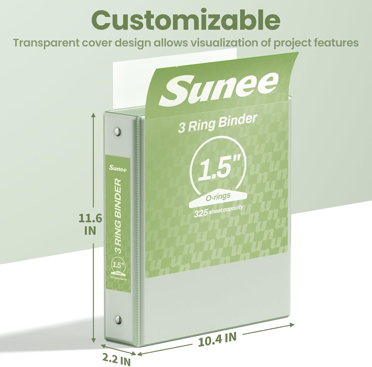 image:imageSUNEE 3 Ring Binder 15 Inch 1 Pack Clear View Binder Three Ring PVCFree Fit 85x11 Inches for School or Office Supplies Cobalt BlueSage Green