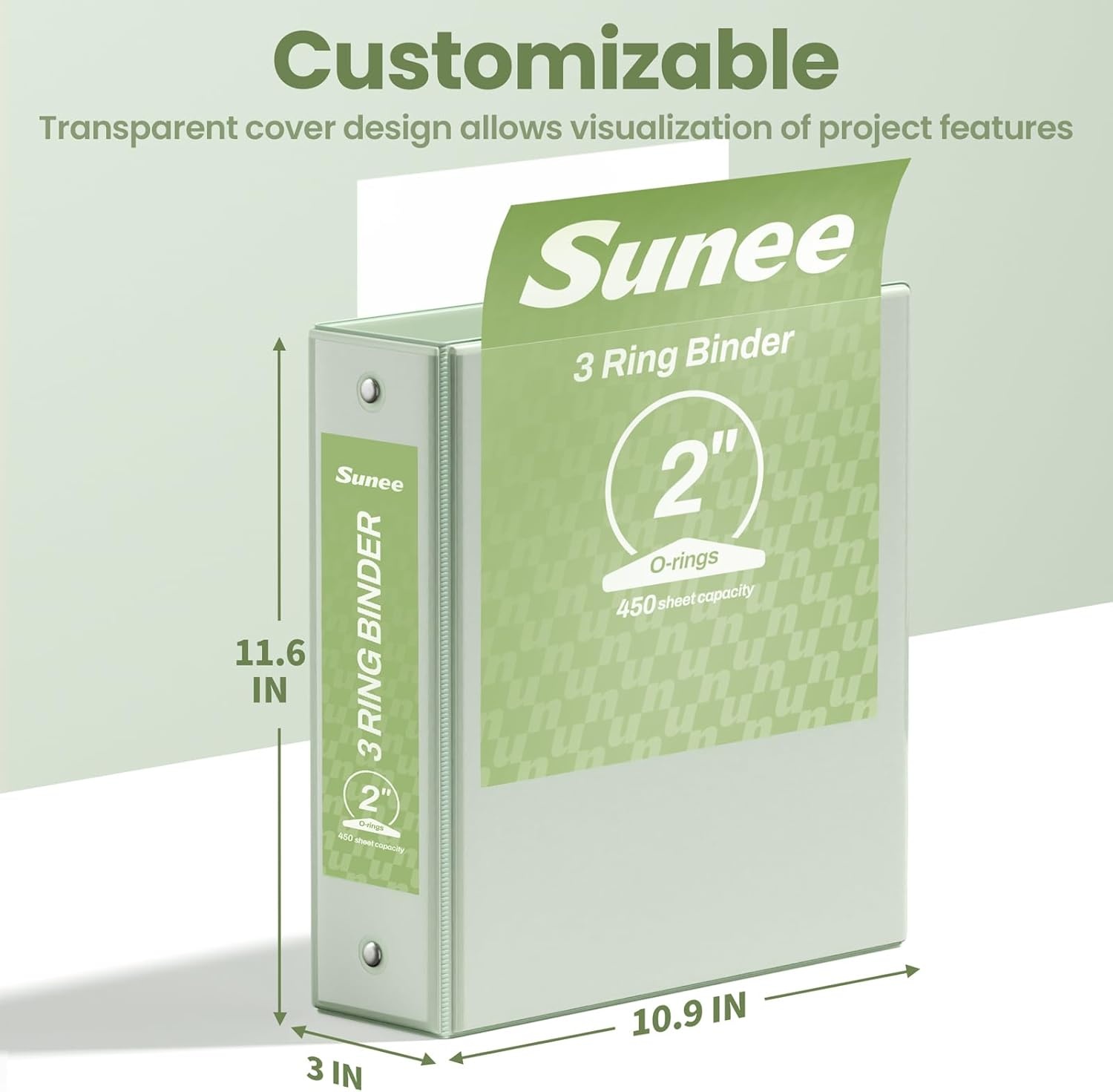 image:imageSUNEE 3 Ring Binder 15 Inch 1 Pack Clear View Binder Three Ring PVCFree Fit 85x11 Inches for School or Office Supplies Cobalt BlueSage Green