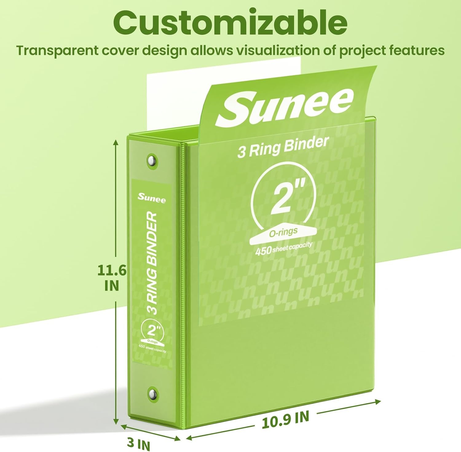 image:imageSUNEE 3 Ring Binder 15 Inch 1 Pack Clear View Binder Three Ring PVCFree Fit 85x11 Inches for School or Office Supplies Cobalt BlueTender Green