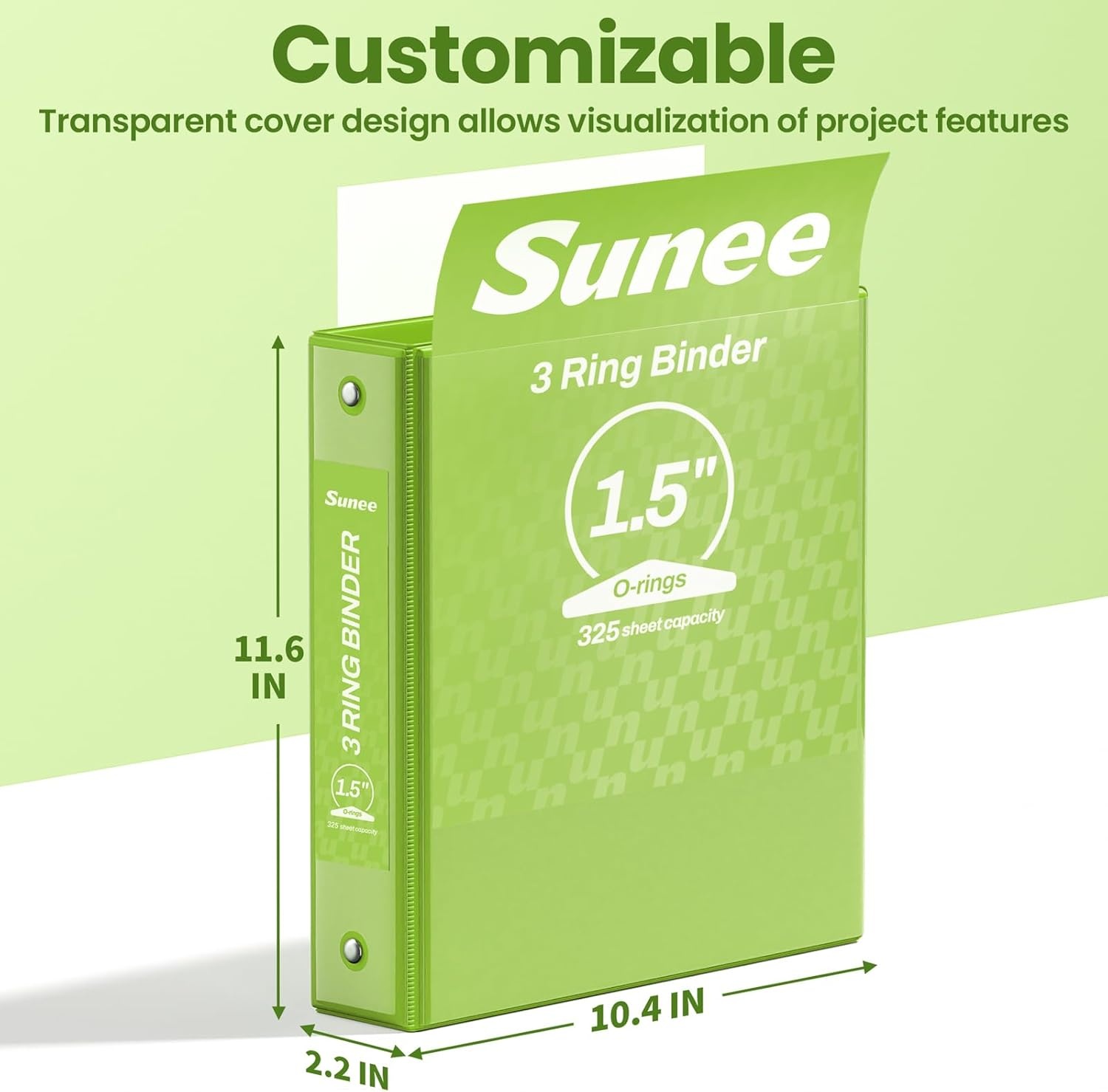 image:imageSUNEE 3 Ring Binder 15 Inch 1 Pack Clear View Binder Three Ring PVCFree Fit 85x11 Inches for School or Office Supplies Cobalt BlueTender Green
