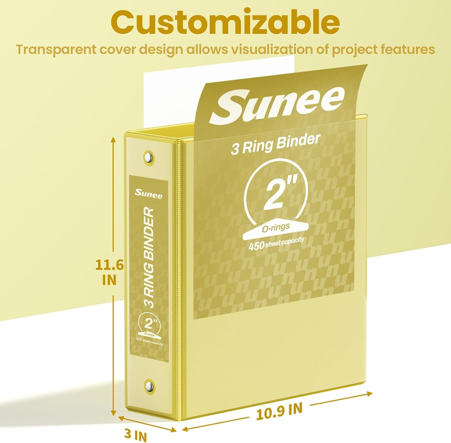 image:imageSUNEE 3 Ring Binder 15 Inch 1 Pack Clear View Binder Three Ring PVCFree Fit 85x11 Inches for School or Office Supplies Cobalt BlueYellow