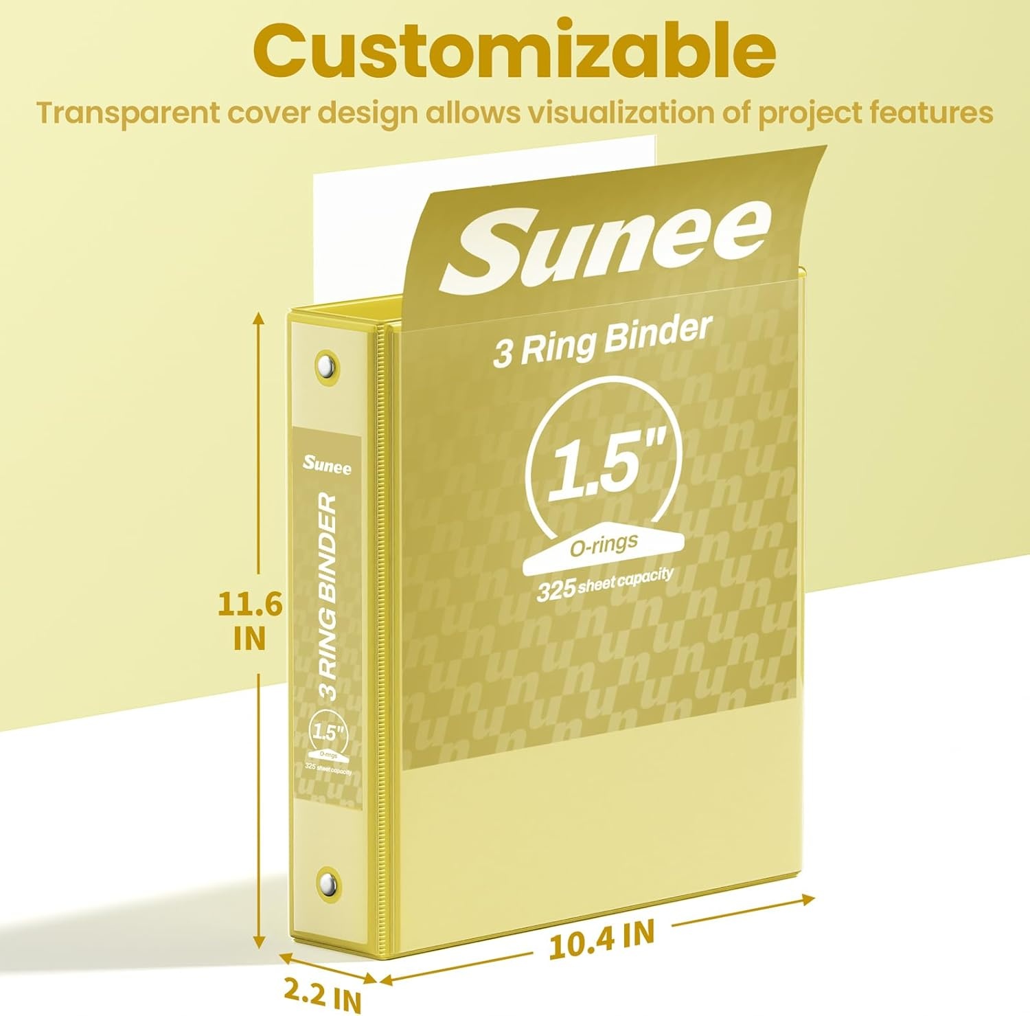image:imageSUNEE 3 Ring Binder 15 Inch 1 Pack Clear View Binder Three Ring PVCFree Fit 85x11 Inches for School or Office Supplies Cobalt BlueYellow
