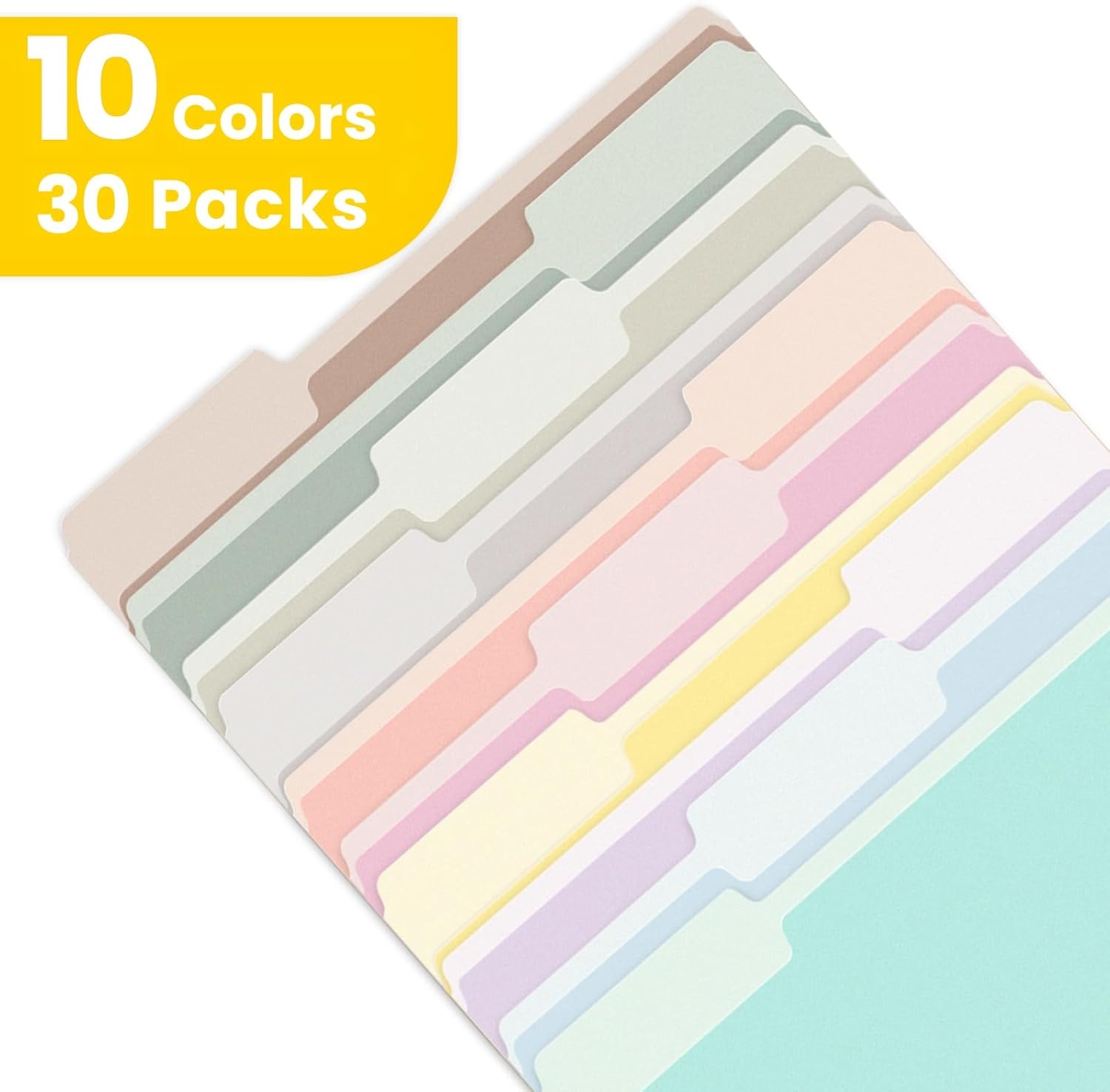 image:imageSUNEE File Folders 30 Pack Manilla Folders 85 x 11 13 Cut Tab for Easy Labeling and Organization Durable Standard Paper for Home Office School Filing10 Bright Colors