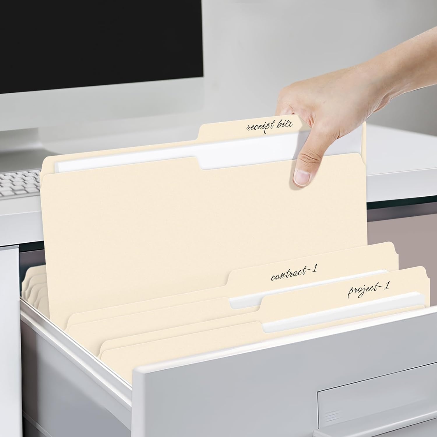 image:imageSUNEE File Folders 30 Pack Manilla Folders 85 x 11 13 Cut Tab for Easy Labeling and Organization Durable Standard Paper for Home Office School FilingManila