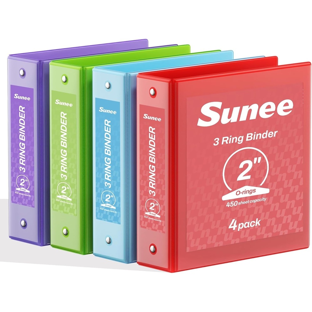image:imageSUNEE 2 Inch Binders 3 Ring 4 Pack PVCFree Clear View 2 Binders Fits 85x11 Inches for School Office amp Home Use WhiteClassic Assortment
