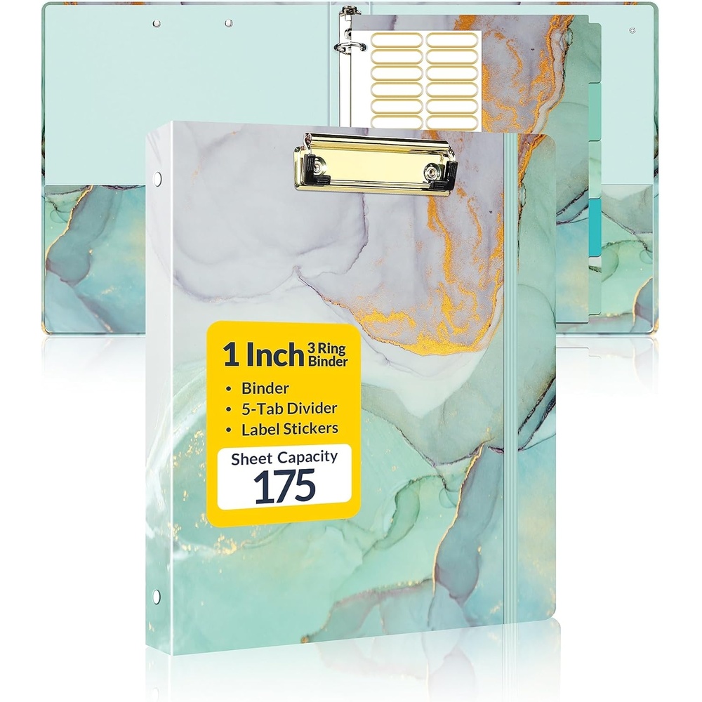 image:imageSUNEE 3 Ring Binder 1 Inch Cute Decorative Green Marble Heavy Duty Fits 85x11 Inches for School amp OfficeGreen Marble