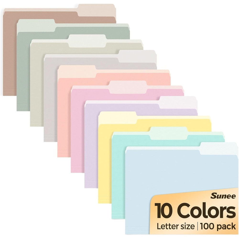 image:imageSUNEE File Folders 100 Pack Manilla Folders 85 x 11 10 Colors Folder Office Organization Home School Folders for Documents Files Paper10 Bright Colors