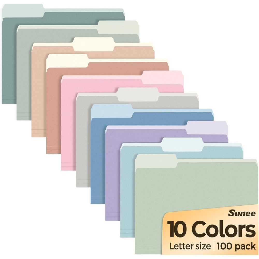 image:imageSUNEE File Folders 100 Pack Manilla Folders 85 x 11 10 Colors Folder Office Organization Home School Folders for Documents Files Paper10 Pastel Colors