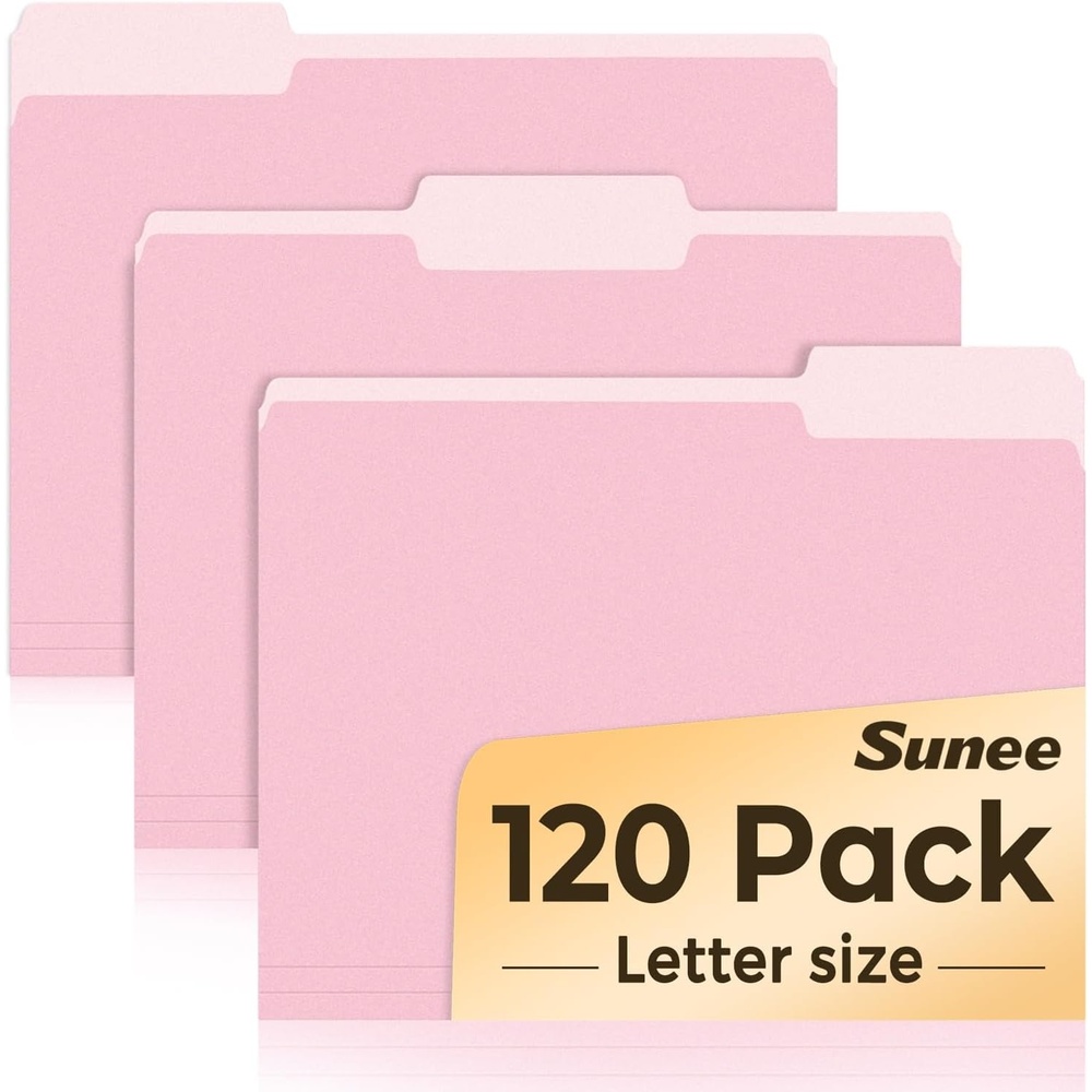 image:imageSUNEE File Folders 120 Pack Manilla Folders 85 x 11 Colored File Folders Home Office School Supplies for Documents Files Paper PinkPink