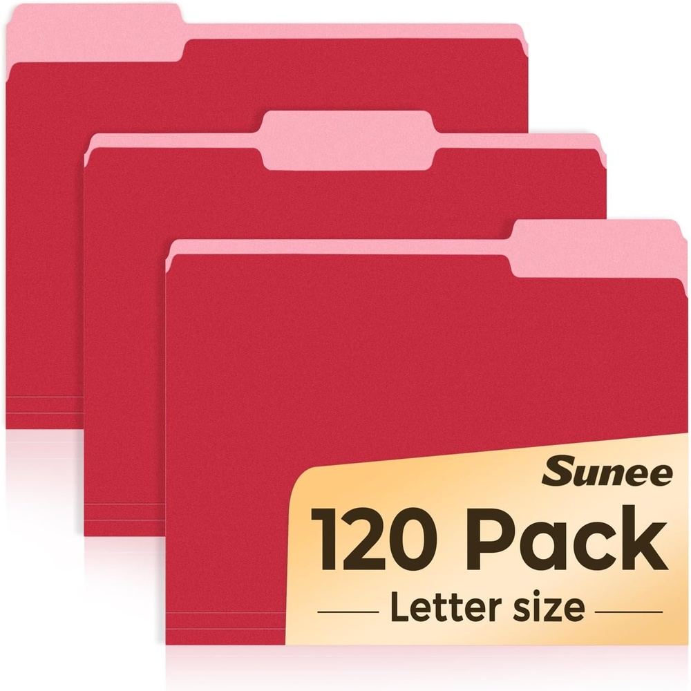 image:imageSUNEE File Folders 120 Pack Manilla Folders 85 x 11 Colored File Folders Home Office School Supplies for Documents Files Paper PinkRed
