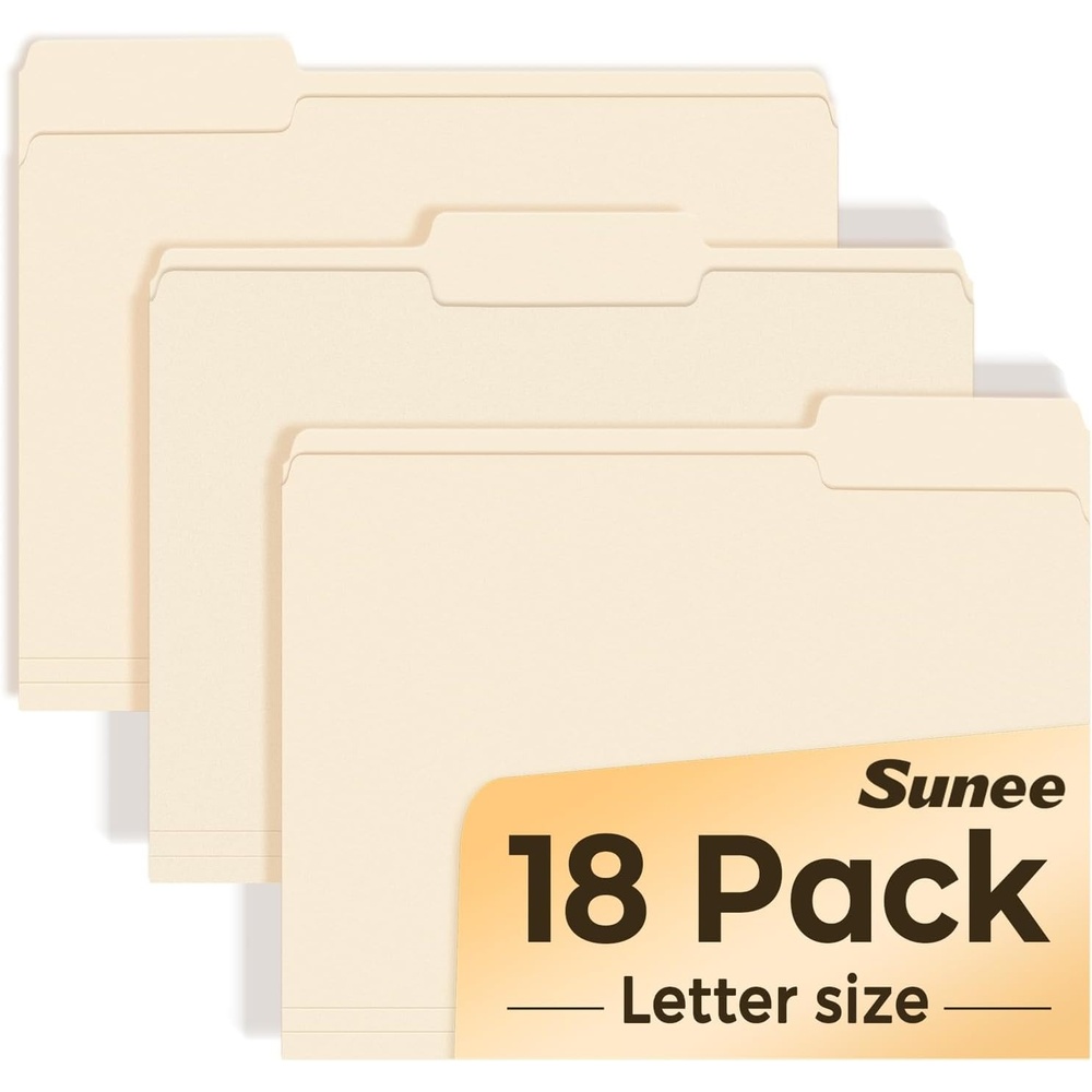 image:imageSUNEE File Folders 18 Pack Manilla Folders 85 x 11 13 Cut Tab for Easy Labeling and Organization Durable Standard Paper for Home Office School FilingManilla