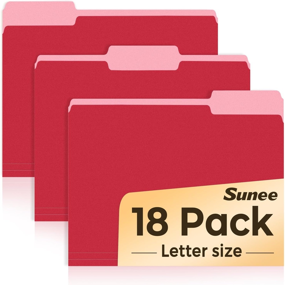 image:imageSUNEE File Folders 18 Pack Manilla Folders 85 x 11 Colored Folders Office Organization Home School Folder for Documents Files PaperPink ColorRed