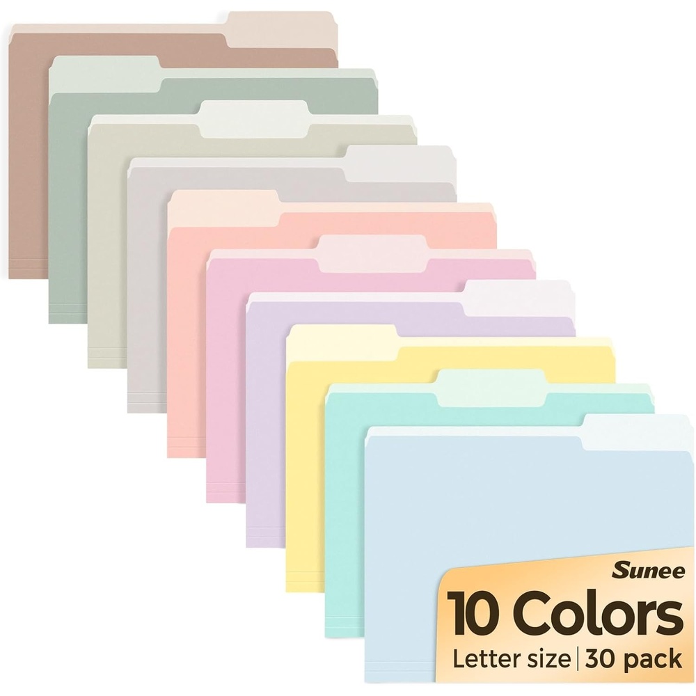 image:imageSUNEE File Folders 30 Pack Manilla Folders 85 x 11 13 Cut Tab for Easy Labeling and Organization Durable Standard Paper for Home Office School Filing10 Bright Colors