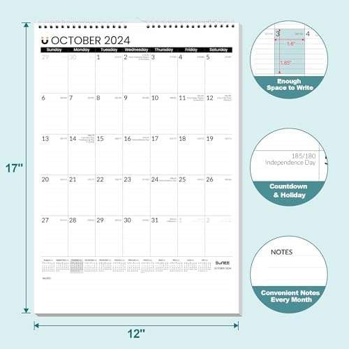 image:imageSUNEE Calendar 2025 18 Months Wall Calendar Oct 2024 Mar 2026 12x17 Big Hanging Calendar with Note Past Month and Next Month for Organizing amp Planning Black