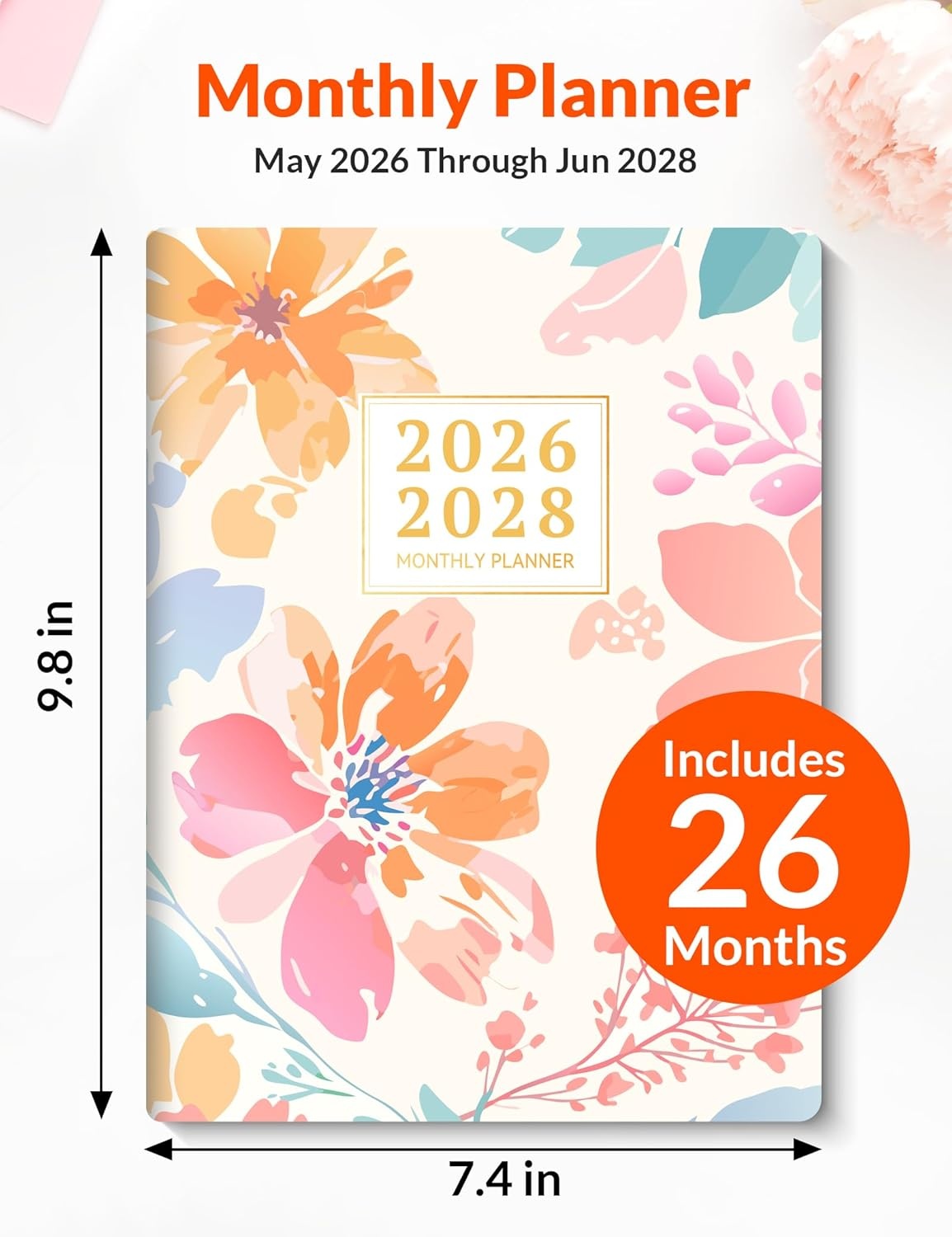 image:imageSUNEE Monthly Planner May 2026 to June 20287 x 10 Large Calendar Book Big Size Desk Organizer for Business School Notes 100 GSM Paper Peony BloomColorful Flower