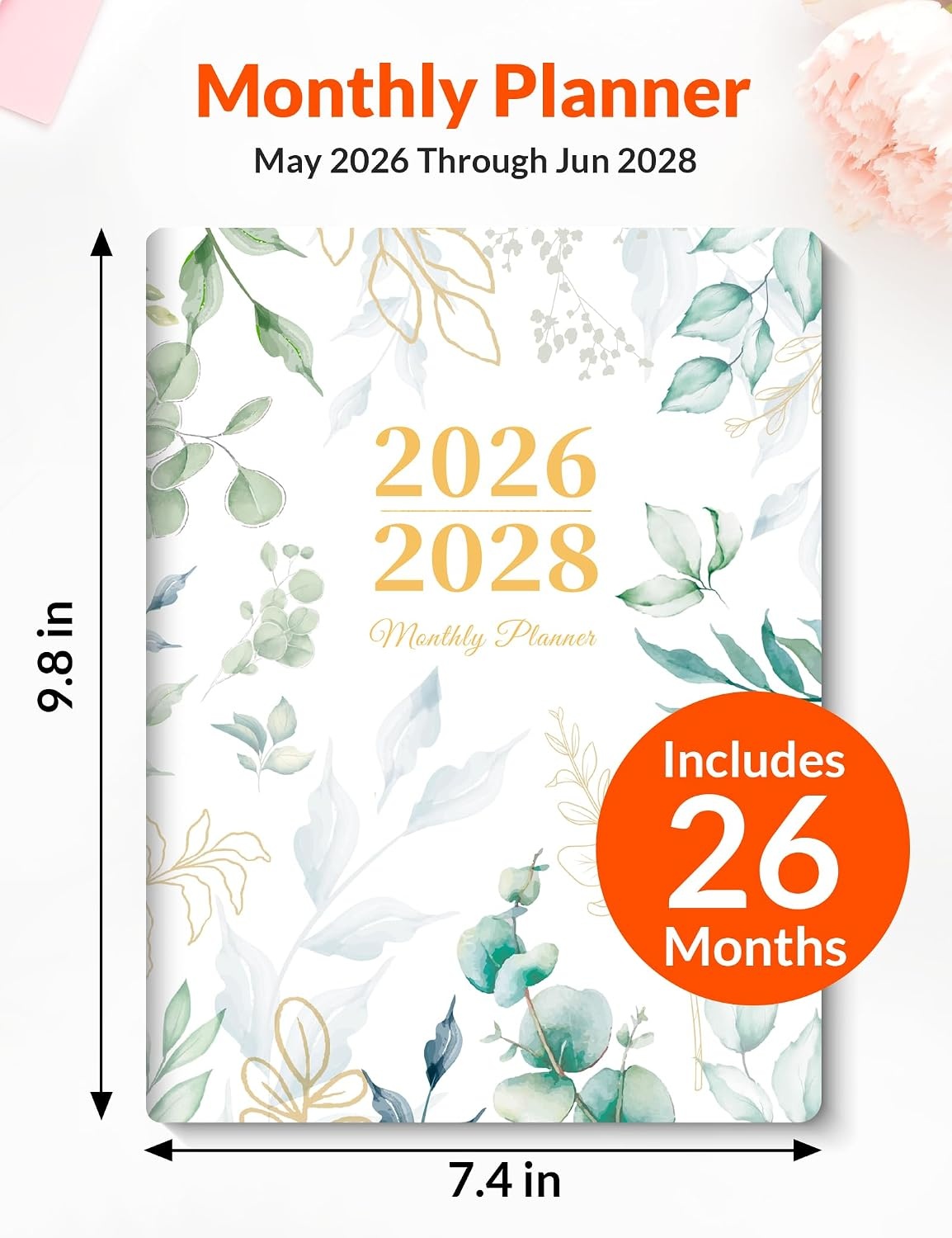 image:imageSUNEE Monthly Planner May 2026 to June 20287 x 10 Large Calendar Book Big Size Desk Organizer for Business School Notes 100 GSM Paper Peony BloomGreenery