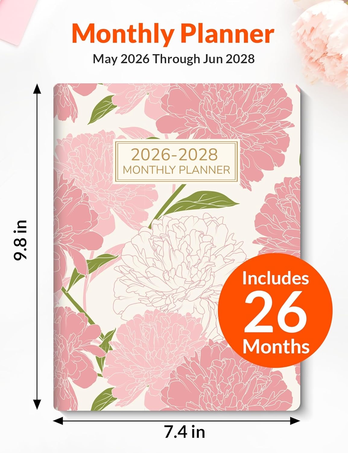 image:imageSUNEE Monthly Planner May 2026 to June 20287 x 10 Large Calendar Book Big Size Desk Organizer for Business School Notes 100 GSM Paper Peony BloomPeony Bloom
