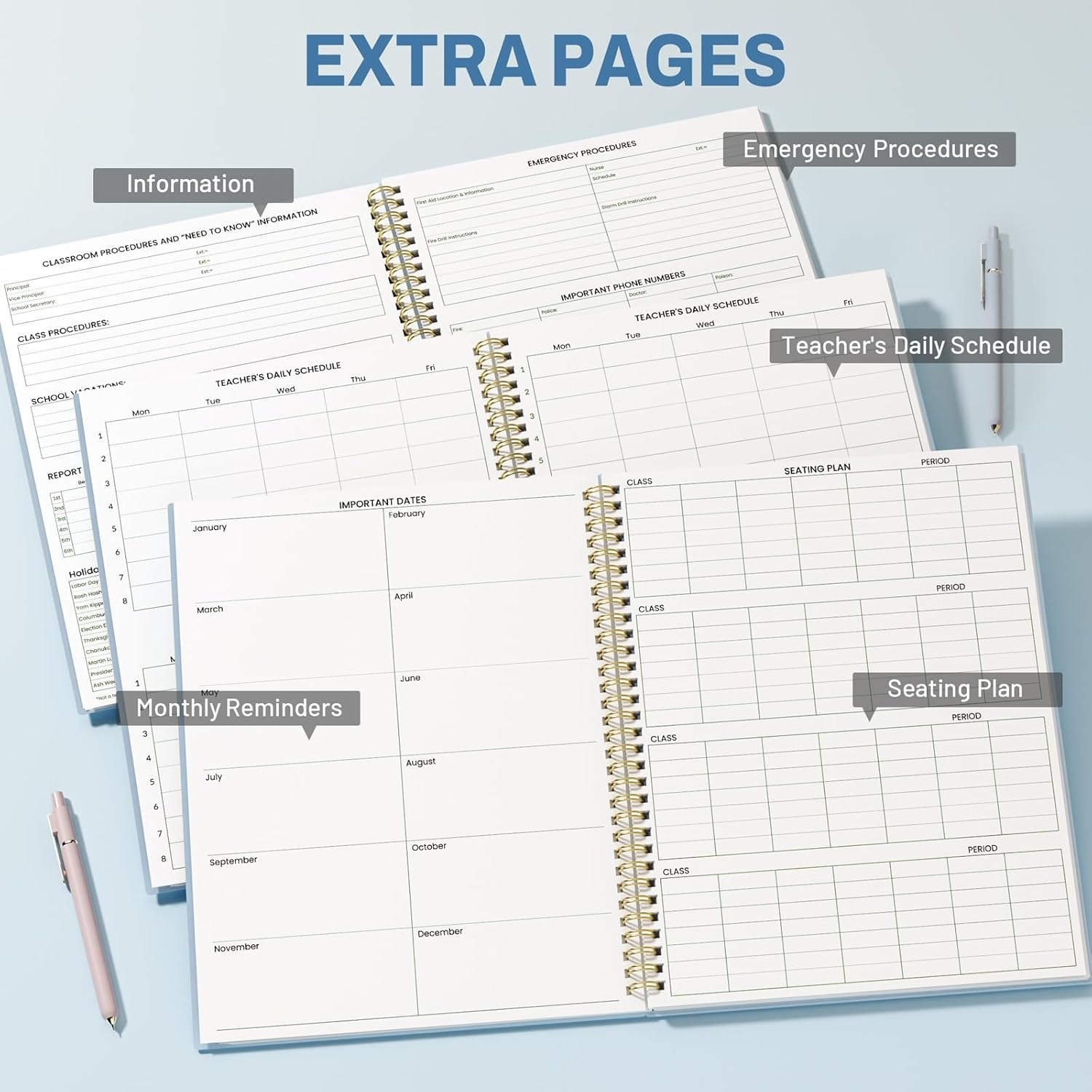 image:imageSUNEE Teacher Class Record Book for 910 weeks 36 Names 85x11 Inch 104 Pages 52 Sheets 100gsm Thick Paper Larger Grade Recording up to 36 Students with WaterResistant Plastic Cover BlueBlue