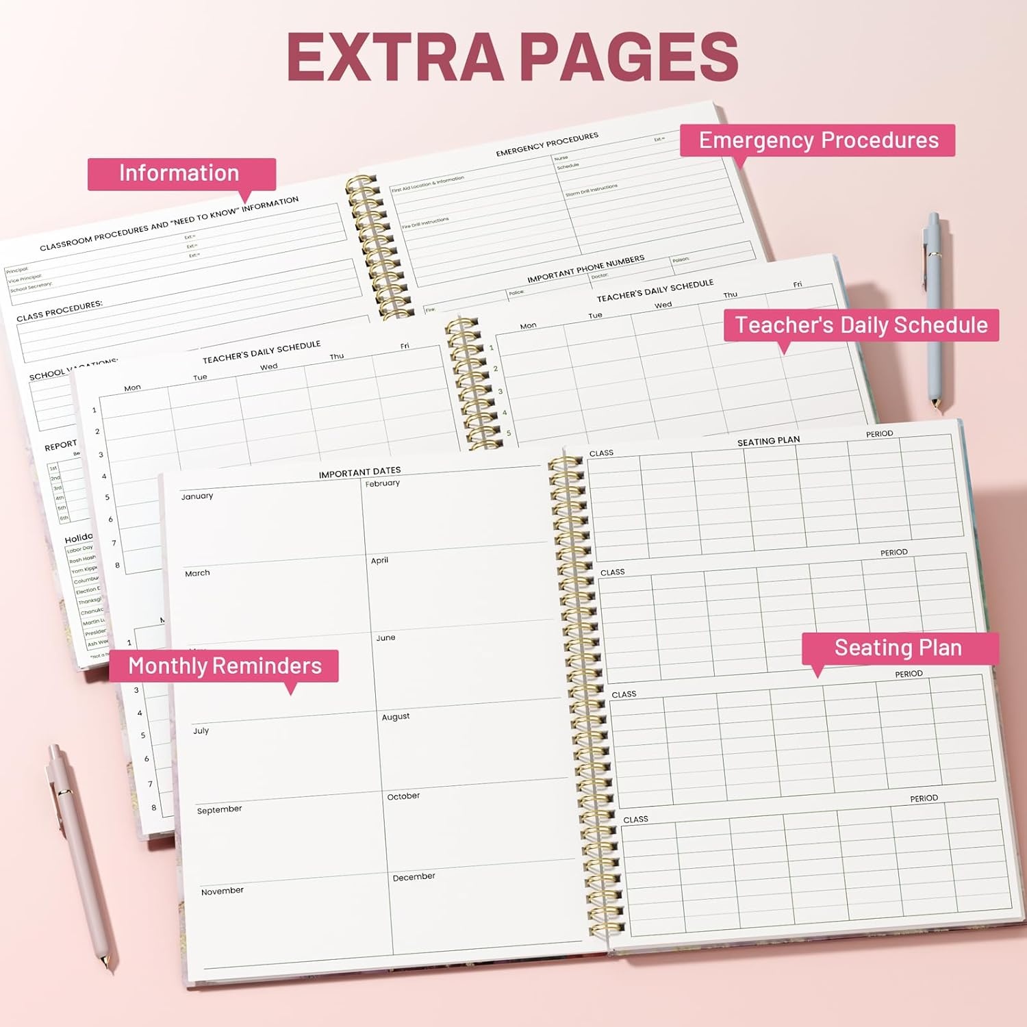 image:imageSUNEE Teacher Class Record Book for 910 weeks 36 Names 85x11 Inch 104 Pages 52 Sheets 100gsm Thick Paper Larger Grade Recording up to 36 Students with WaterResistant Plastic Cover BluePink Marble