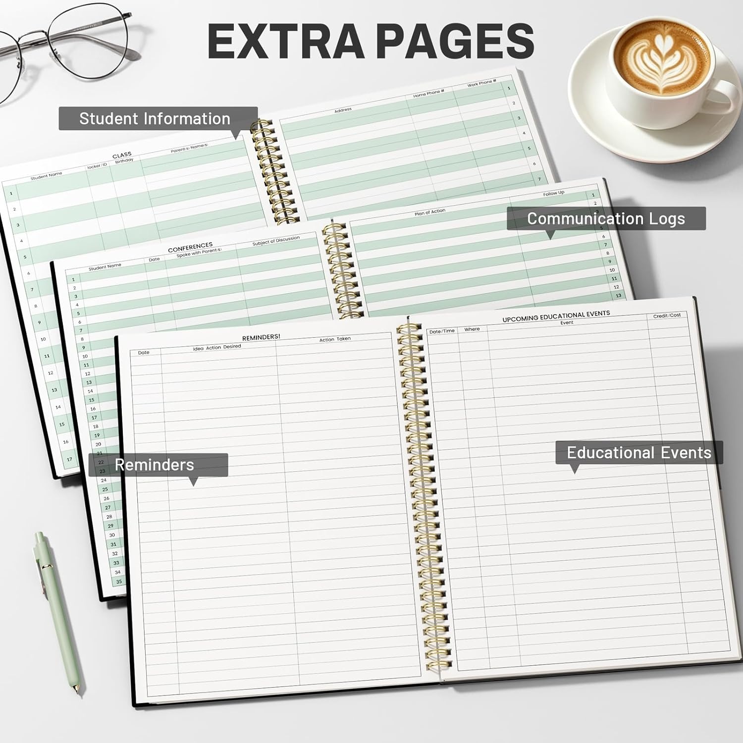 image:imageSUNEE Teacher Class Record Book for 910 weeks 36 Names 85x11 Inch 104 Pages 52 Sheets 100gsm Thick Paper Larger Grade Recording up to 36 Students with WaterResistant Plastic Cover BlueBlack