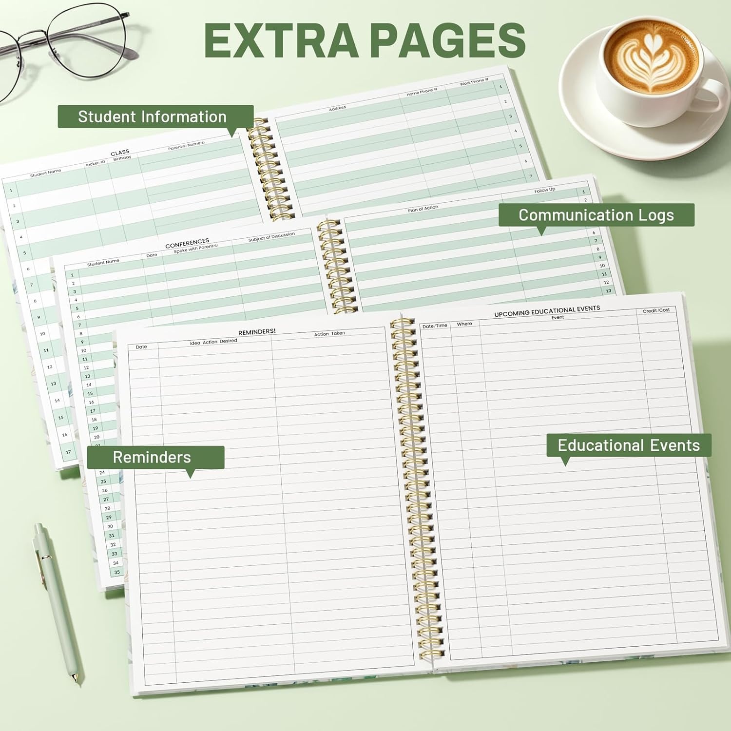 image:imageSUNEE Teacher Class Record Book for 910 weeks 36 Names 85x11 Inch 104 Pages 52 Sheets 100gsm Thick Paper Larger Grade Recording up to 36 Students with WaterResistant Plastic Cover BlueFull Leaf