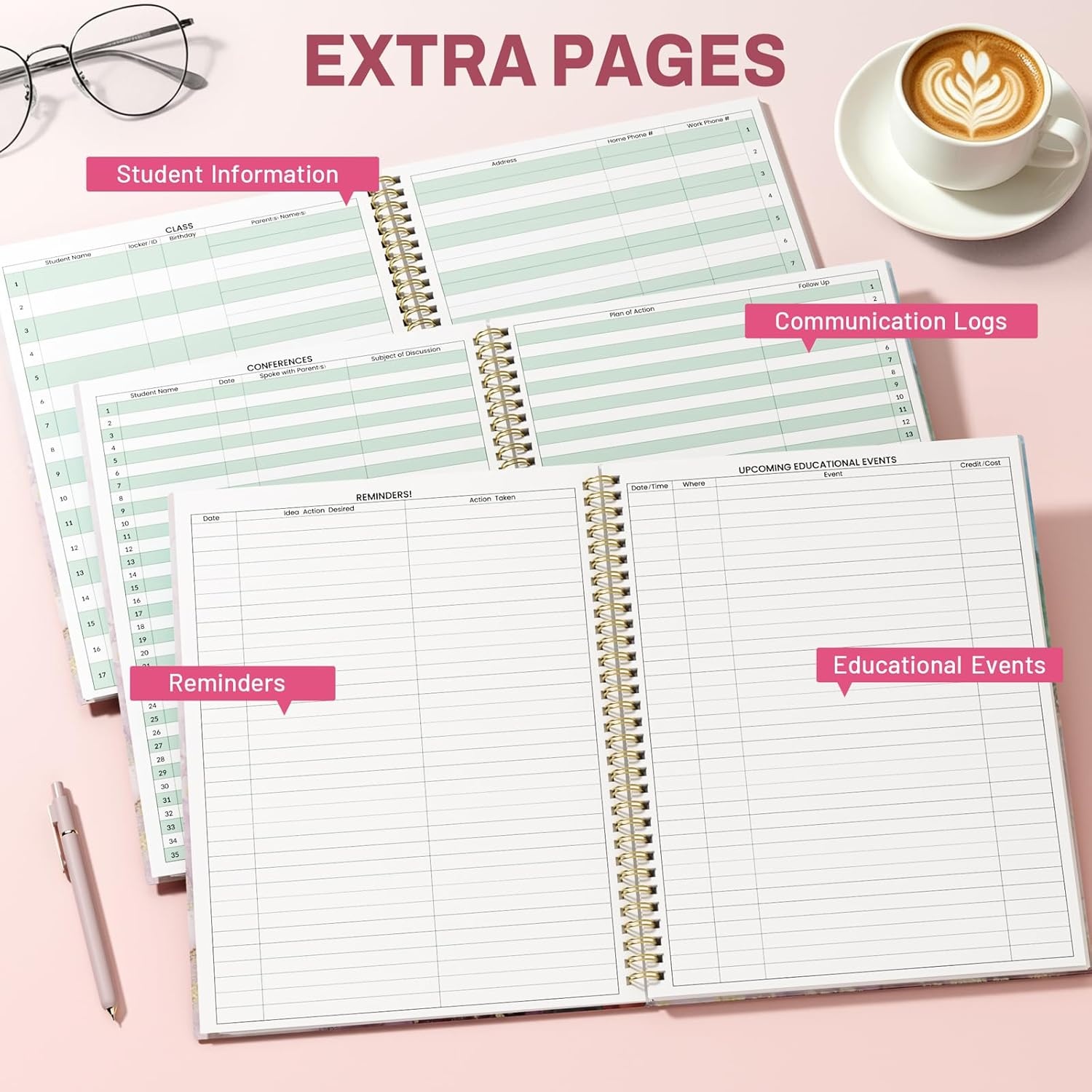 image:imageSUNEE Teacher Class Record Book for 910 weeks 36 Names 85x11 Inch 104 Pages 52 Sheets 100gsm Thick Paper Larger Grade Recording up to 36 Students with WaterResistant Plastic Cover BluePink Marble
