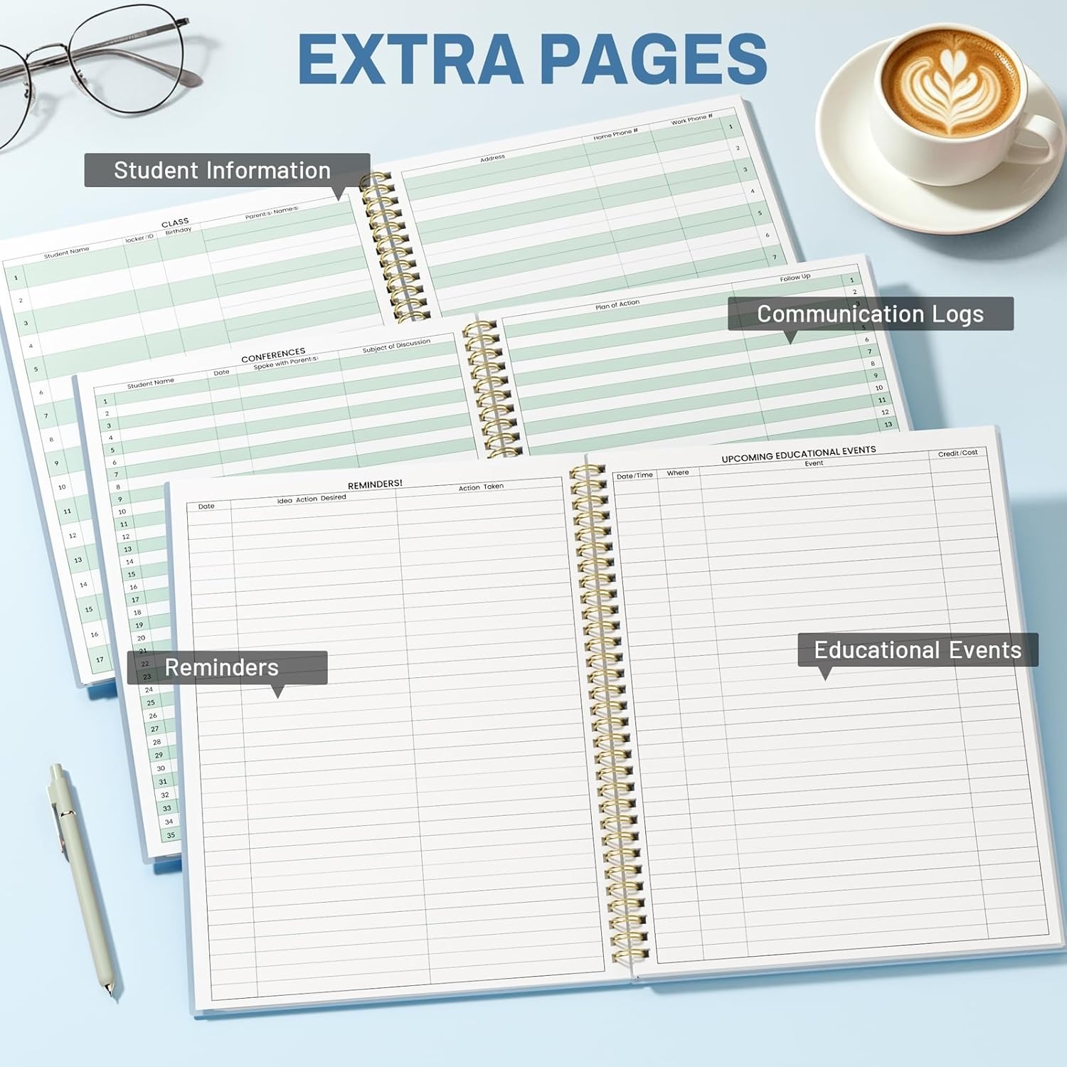 image:imageSUNEE Teacher Class Record Book for 910 weeks 36 Names 85x11 Inch 104 Pages 52 Sheets 100gsm Thick Paper Larger Grade Recording up to 36 Students with WaterResistant Plastic Cover BlueBlue
