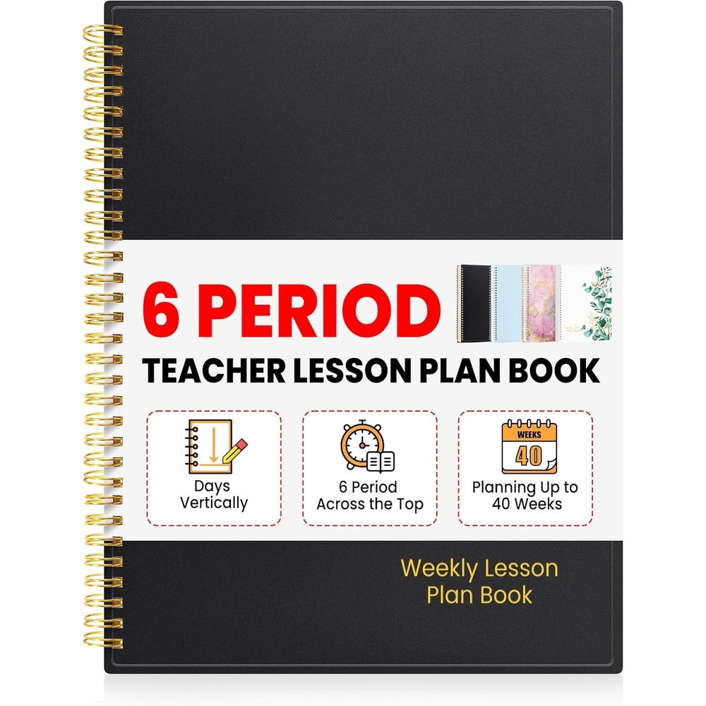 image:imageSUNEE 6 Period Teacher Lesson Plan Book Days Vertically Undated Teacher Planner 20242025 Academic Year 85x11 Inch 104 Pages52 Sheets 40 Weeks Waterproof Plastic Cover Back Pocket Black