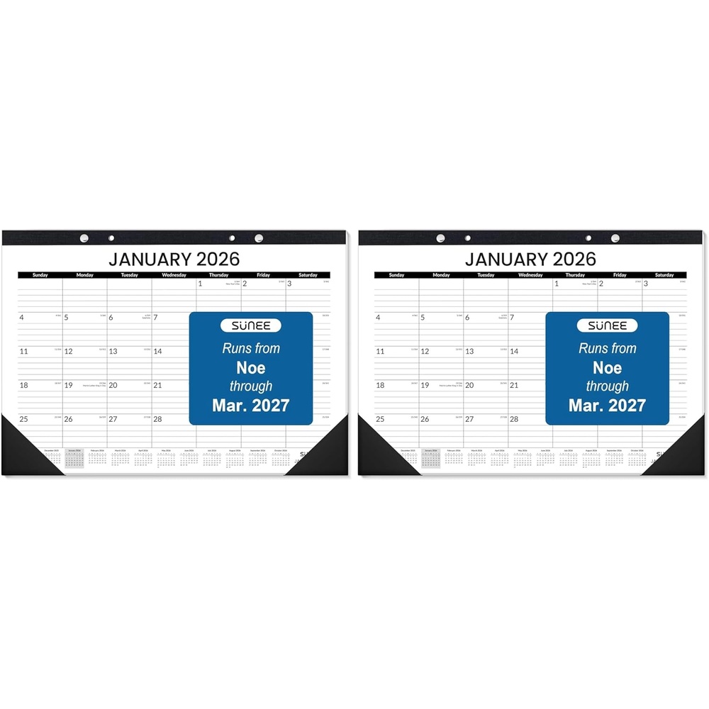 image:imageSUNEE Desk Calendar 2026 18 Months from Oct 2025 to Mar 2027 17x12 Academic 2026 Calendar for Home School or Office Desk Top Organizing Black Monthy Calendar 2026 Pack of 2