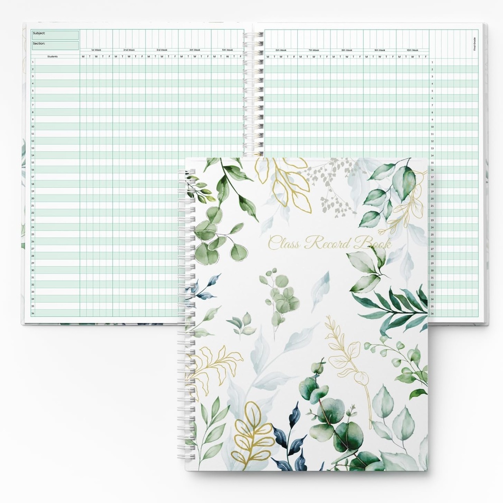 image:imageSUNEE Teacher Class Record Book for 910 weeks 36 Names 85x11 Inch 104 Pages 52 Sheets 100gsm Thick Paper Larger Grade Recording up to 36 Students with WaterResistant Plastic Cover BlueFull Leaf