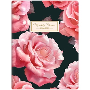 image:imageSUNEE Monthly Planner May 2026 to June 20287 x 10 Large Calendar Book  Big Size Desk Organizer for Business School Notes 100 GSM Paper Peony BloomBlack Pink Flower